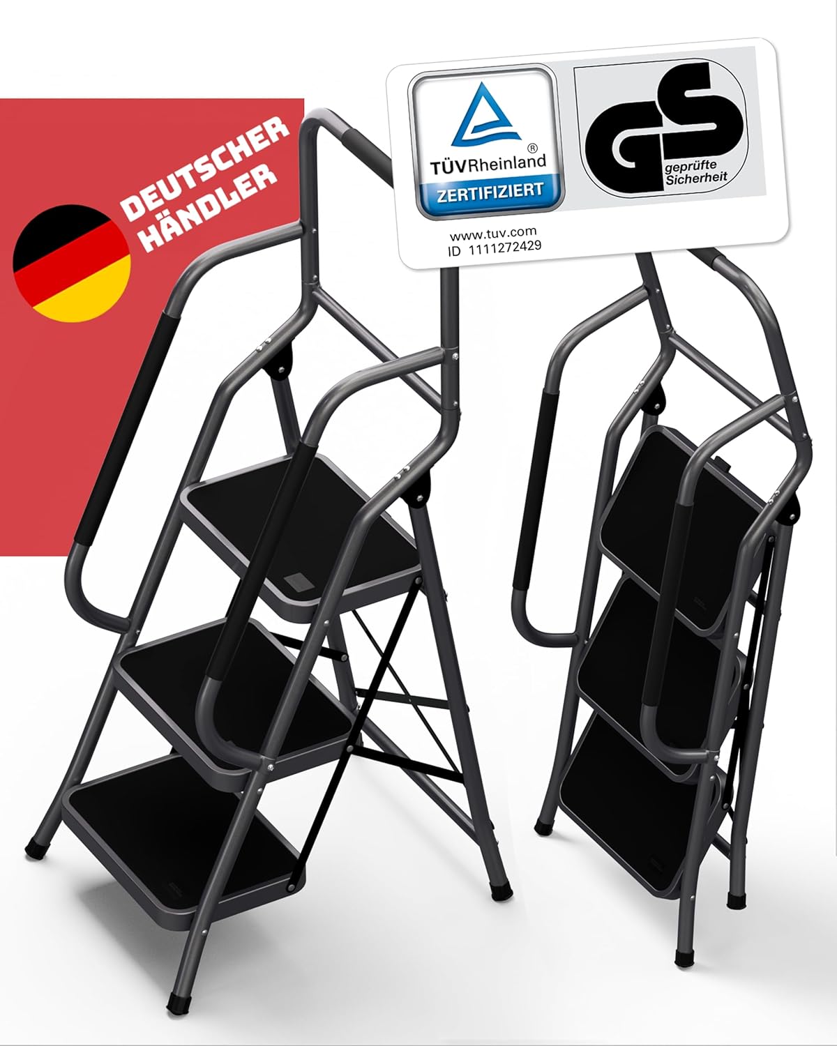 3 Stufen Sicherheitsleiter SM1032, 3 Stufen mit Handlauf Anthrazit