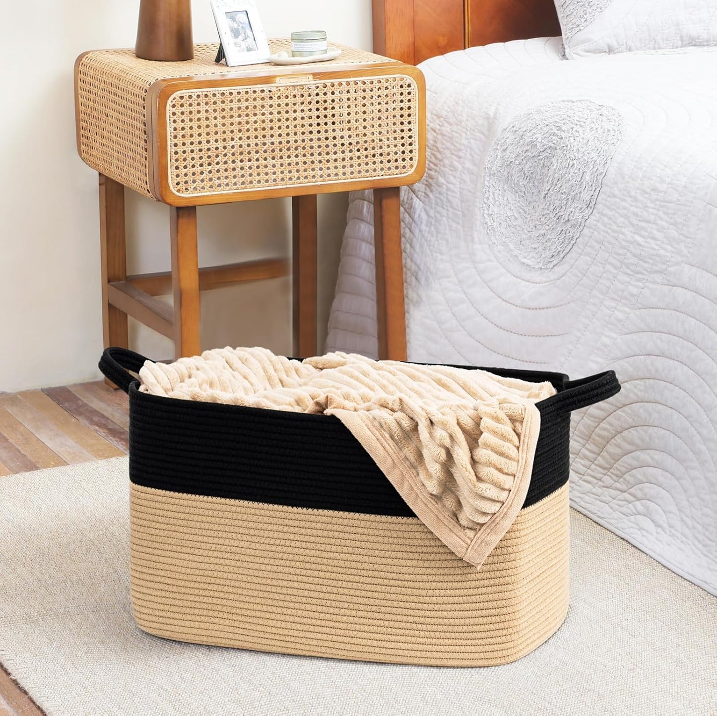Faltbarer Wäschekorb, Schwarz und Braun 65L（55 x 38 x 29 cm）
