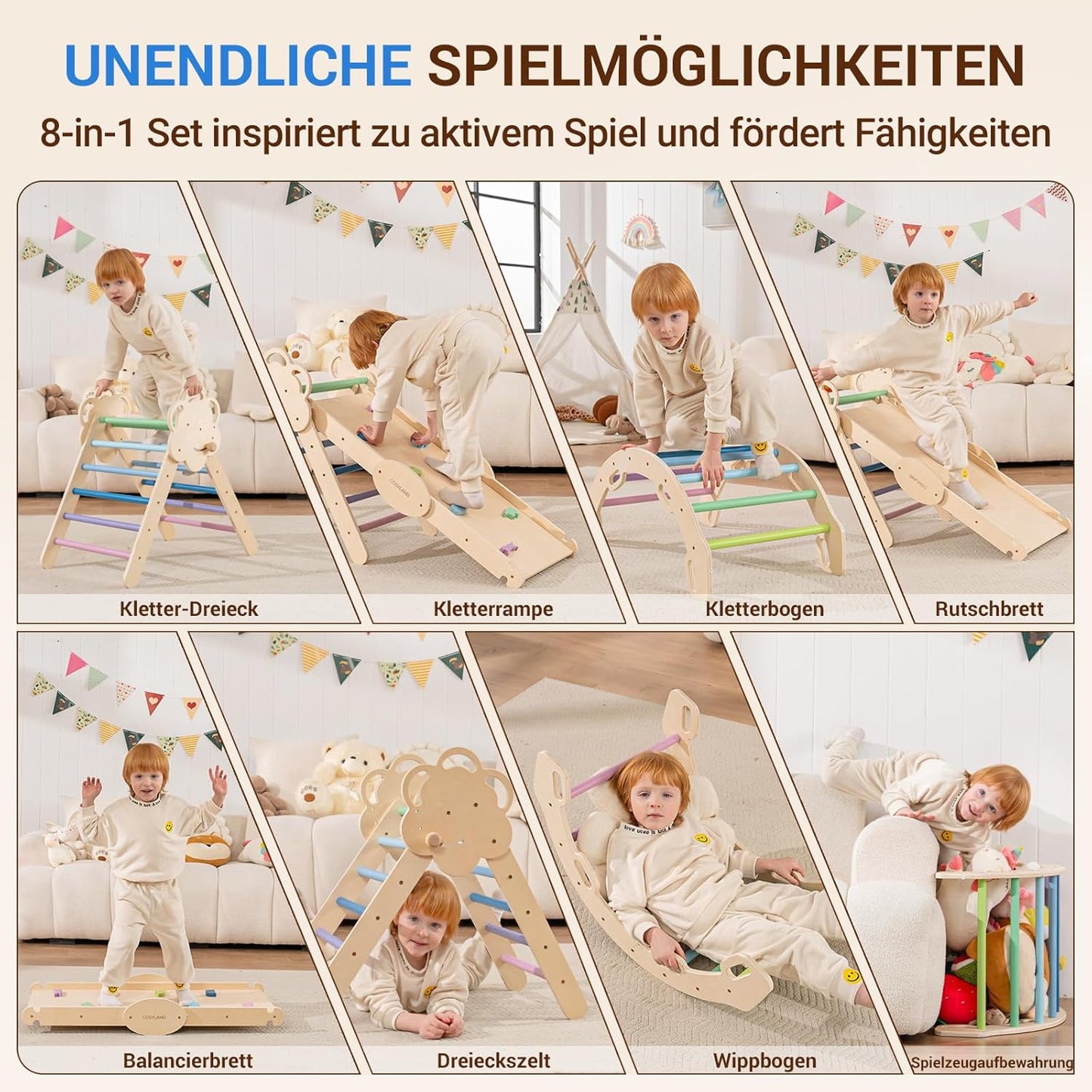 Klettergerüst Indoor, Natur/Kaltfarben