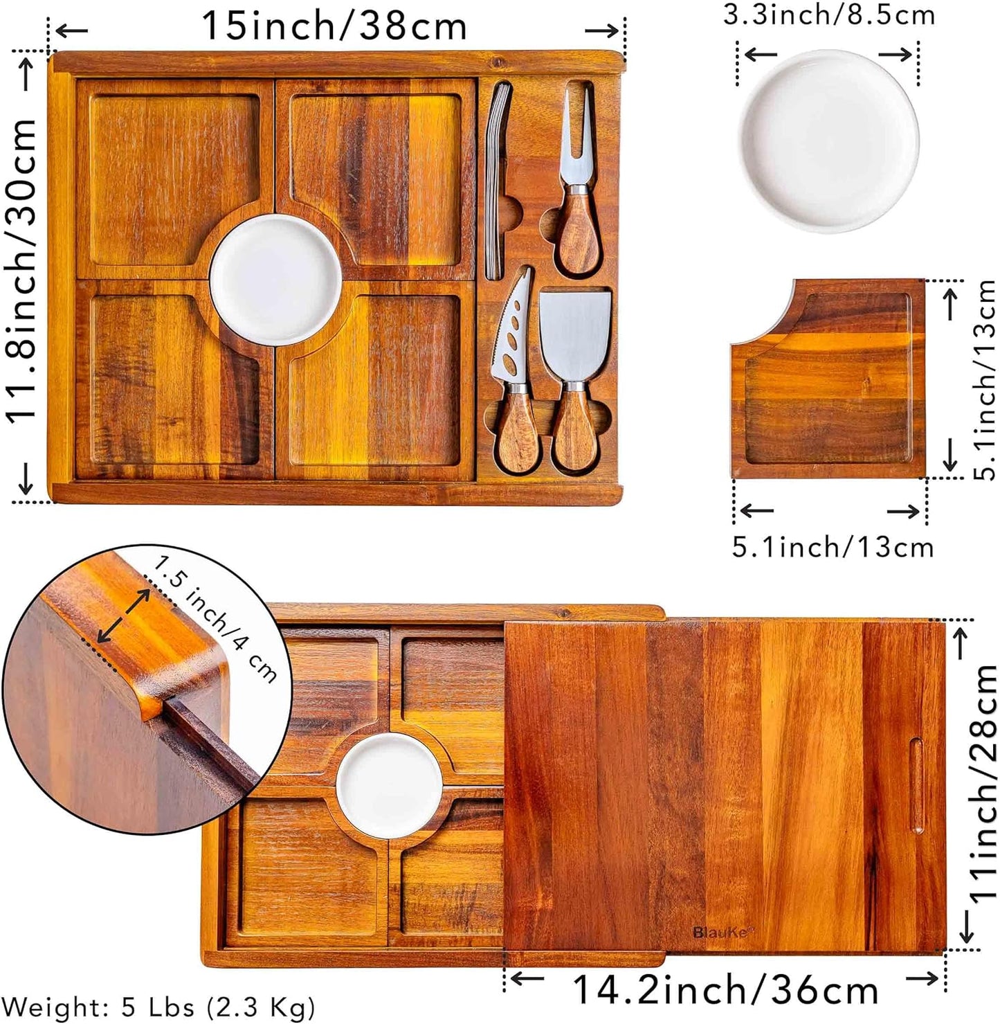 Käsebrett mit Käsemesser-Set, Akazie