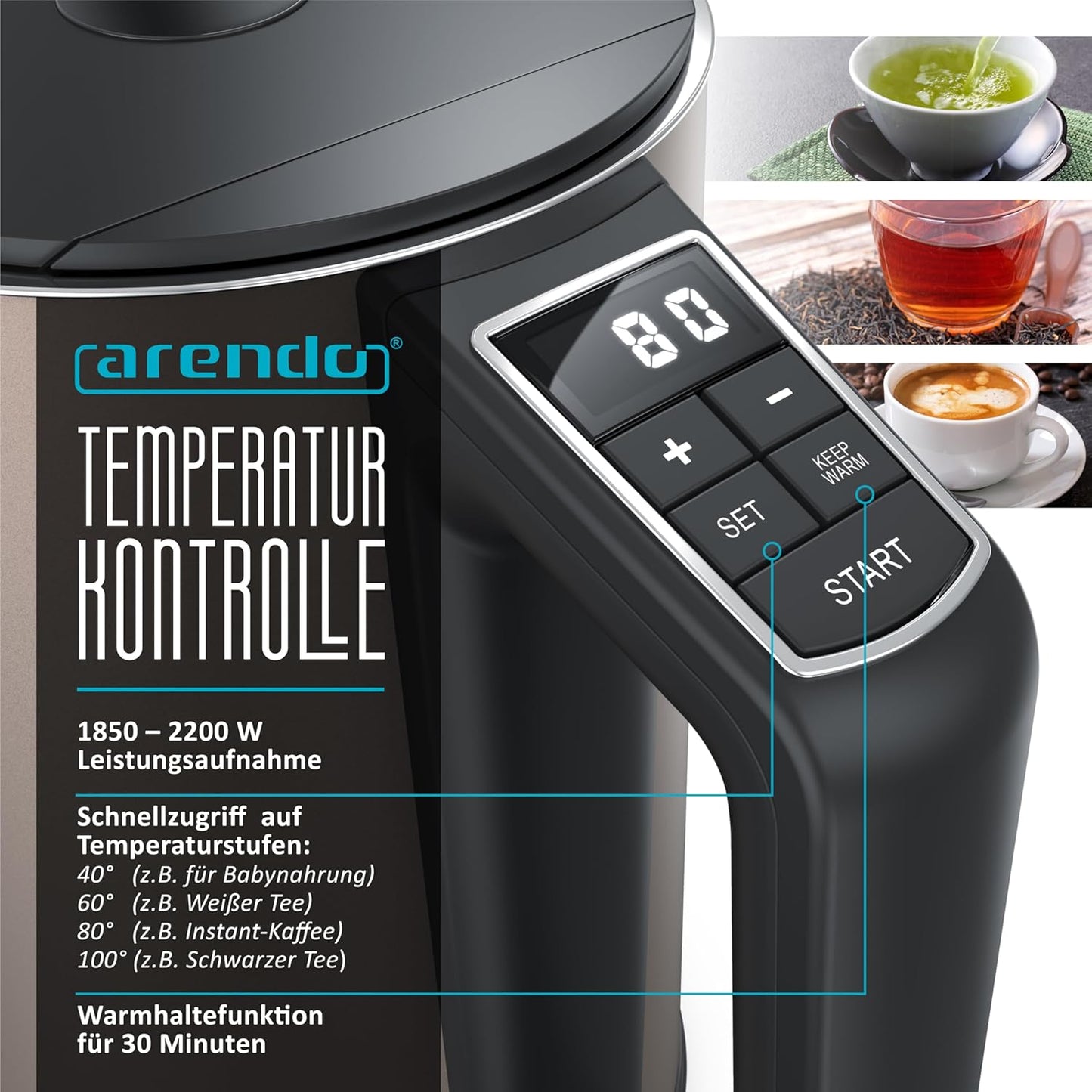 Wasserkocher Elegant mit Temperatureinstellung, 1.5 Liter E: Bronzo