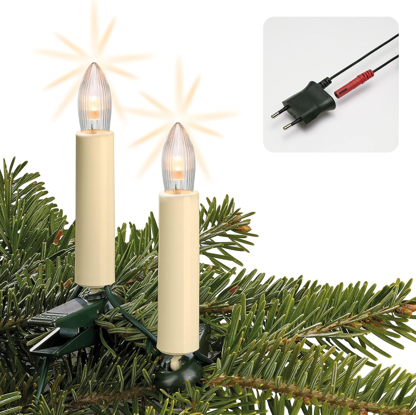 LED-Weihnachtsbaum-Lichterkerzen, Elfenbein|20 LED / 13,3m beleuchtet