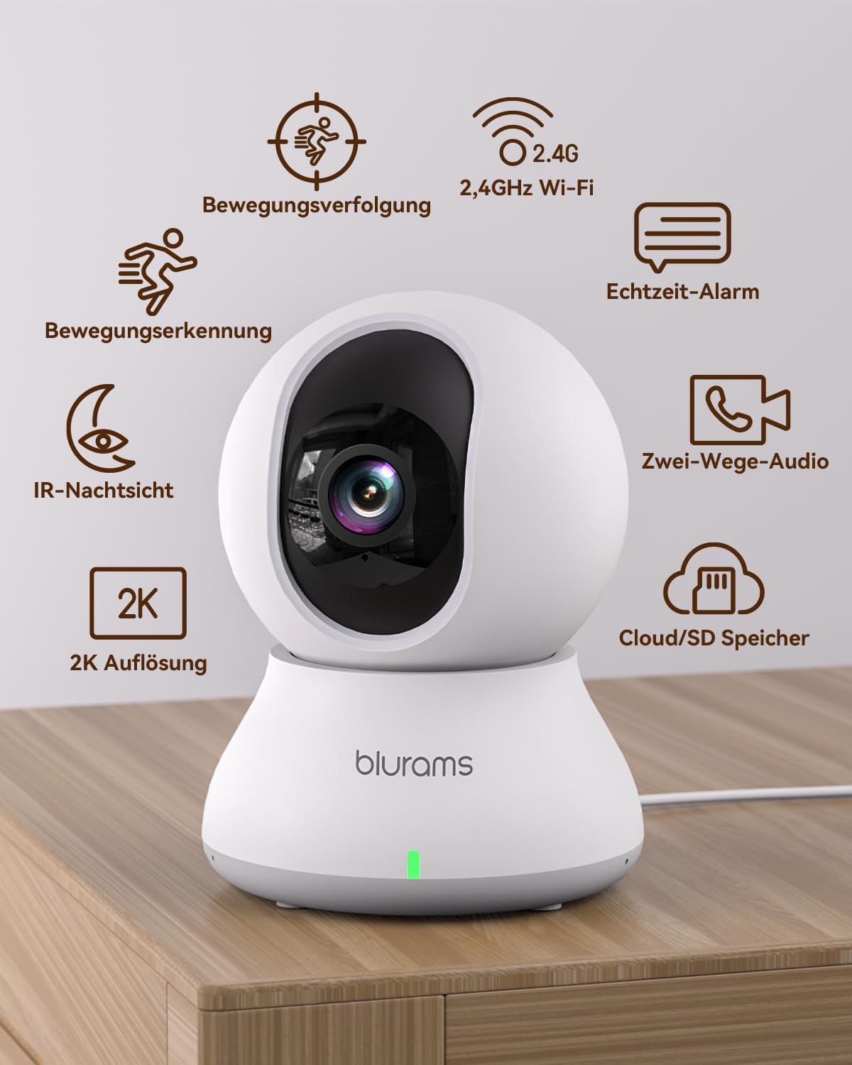 2K WLAN Überwachungskamera mit 360° Sicht, 2K