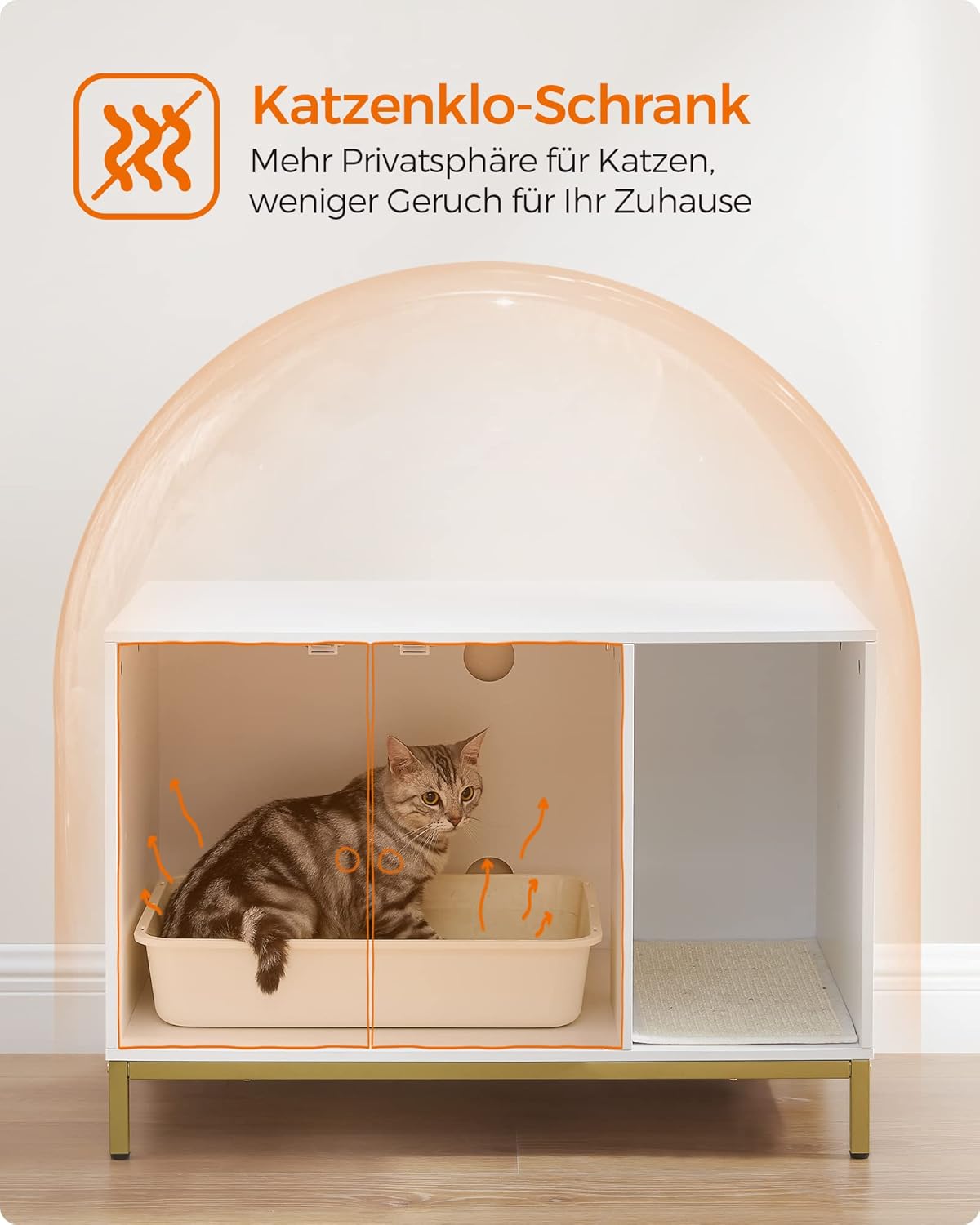 Katzentoiletten-Schrank, 80 x 50 x 55 cm Weiß + Goldfarben