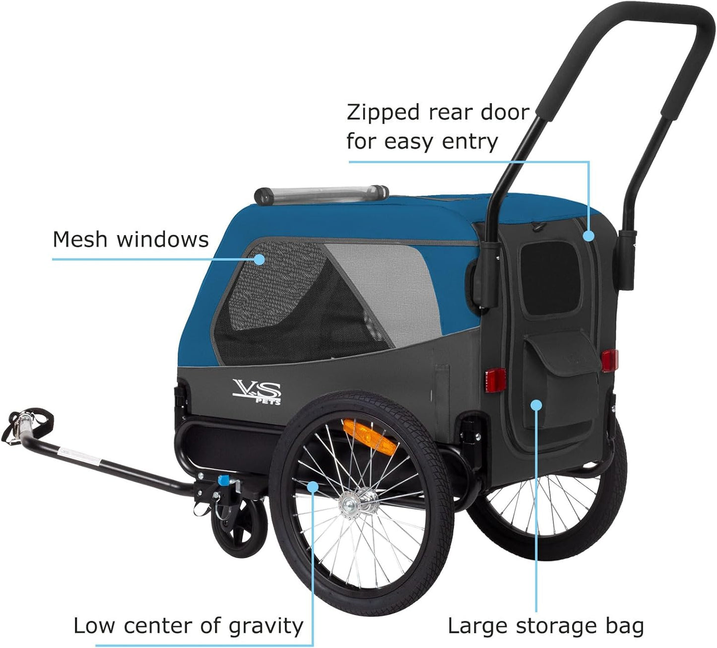 Hundeanhänger und Buggy für Hunde bis 23kg, Blau/Grau