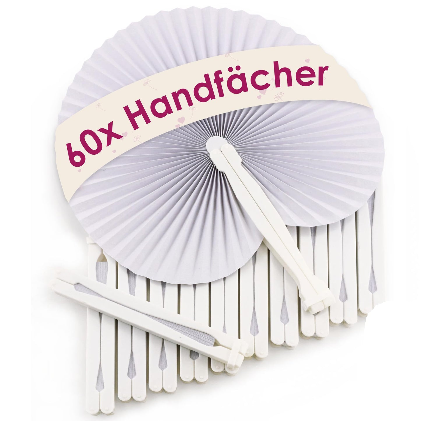 Handfächer mit Verschluss, 60 Stück, Weiss Kreis