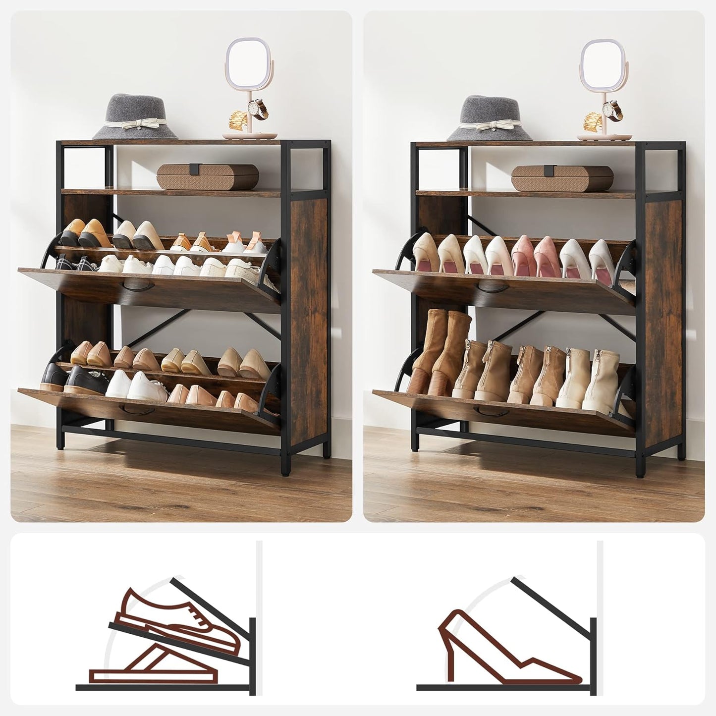 Schuhschrank mit Kippfächern, 2 Klappen (80L x 95H cm)