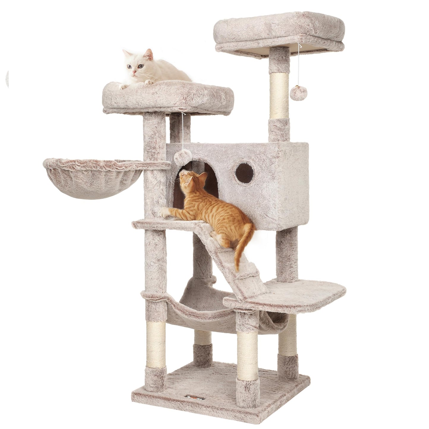 Kratzbaum Lea mit weichem Bezug für Katzen, Ombré + Braun + Weiss