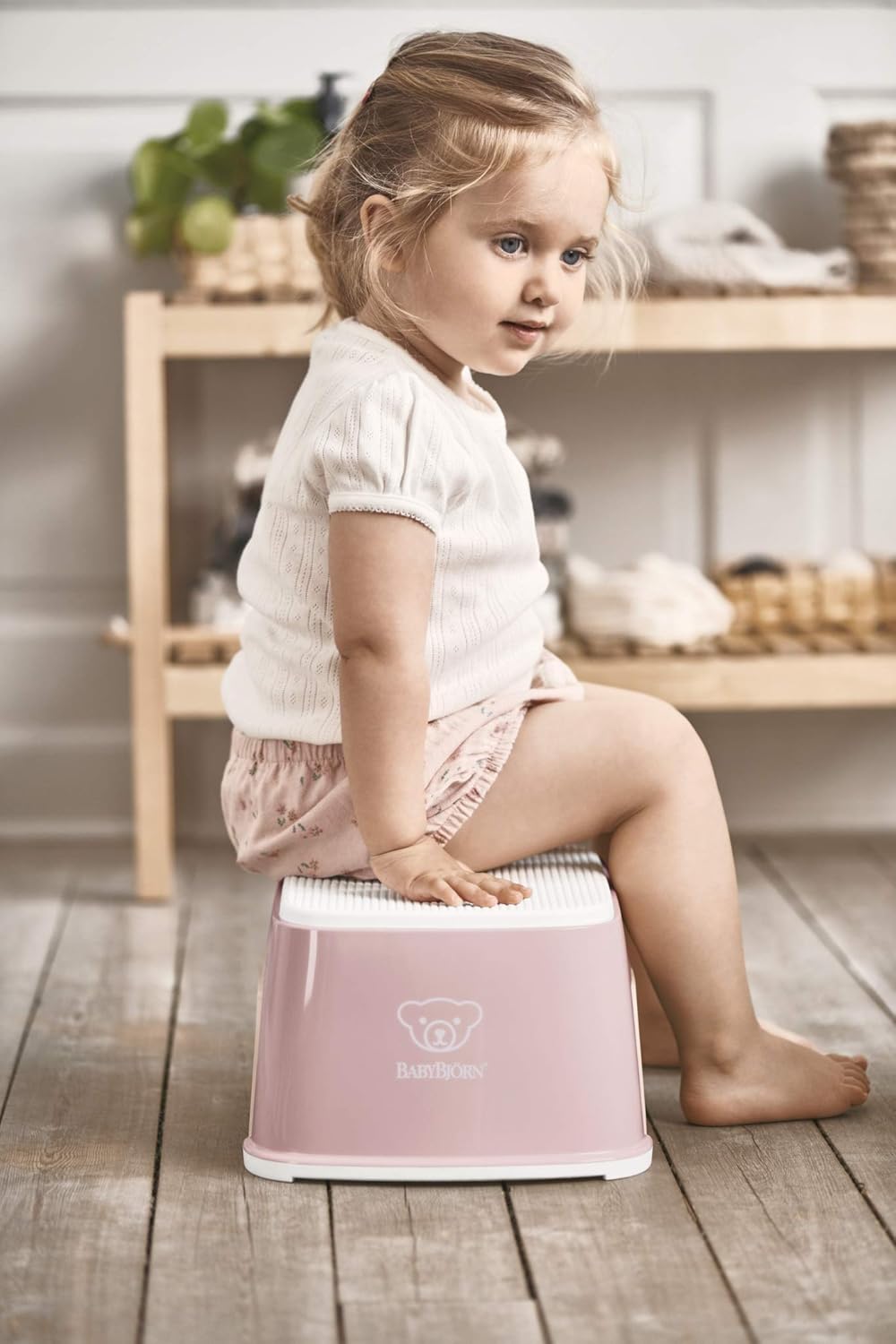 Tritthocker für Kinder, Blassrosa/Weiss