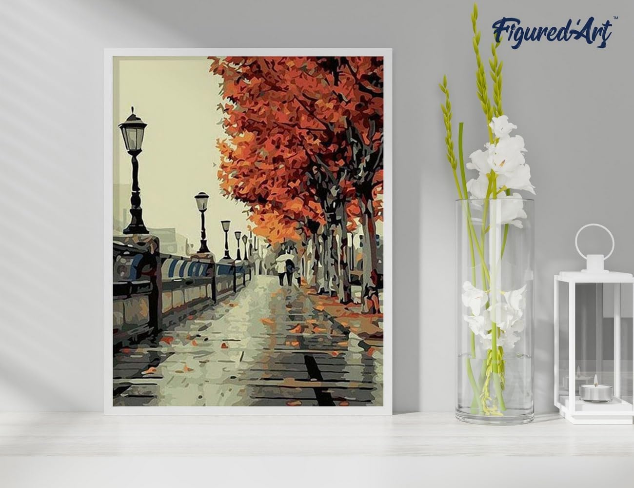 Malen nach Zahlen Set - Spaziergang am Quai, Spaziergang am Quai Herbst 40x50cm Mit Keilrahmen (nicht gespannt)