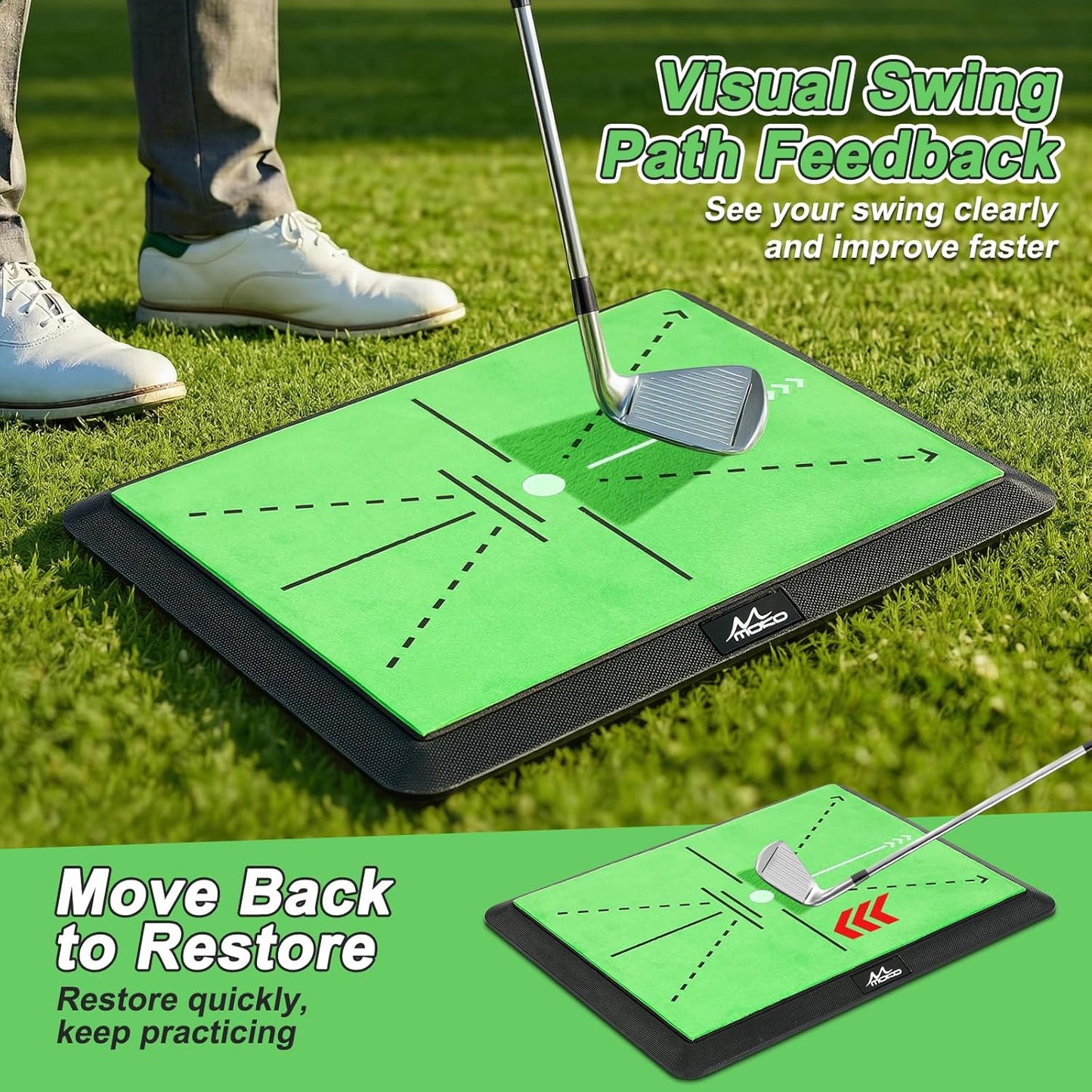 Golf-Schlagmatte mit Schwungbahn-Feedback, 3-in-1