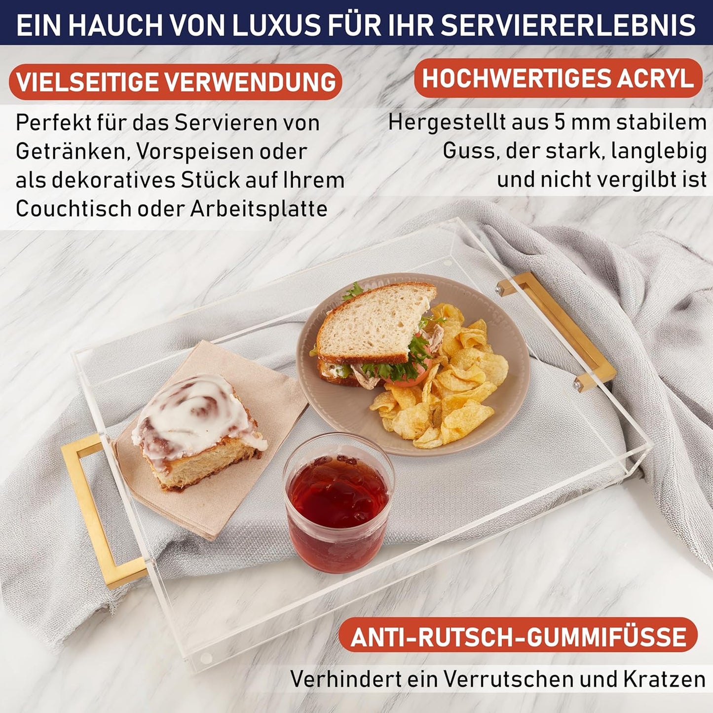 Serviertablett aus Acryl, Klar