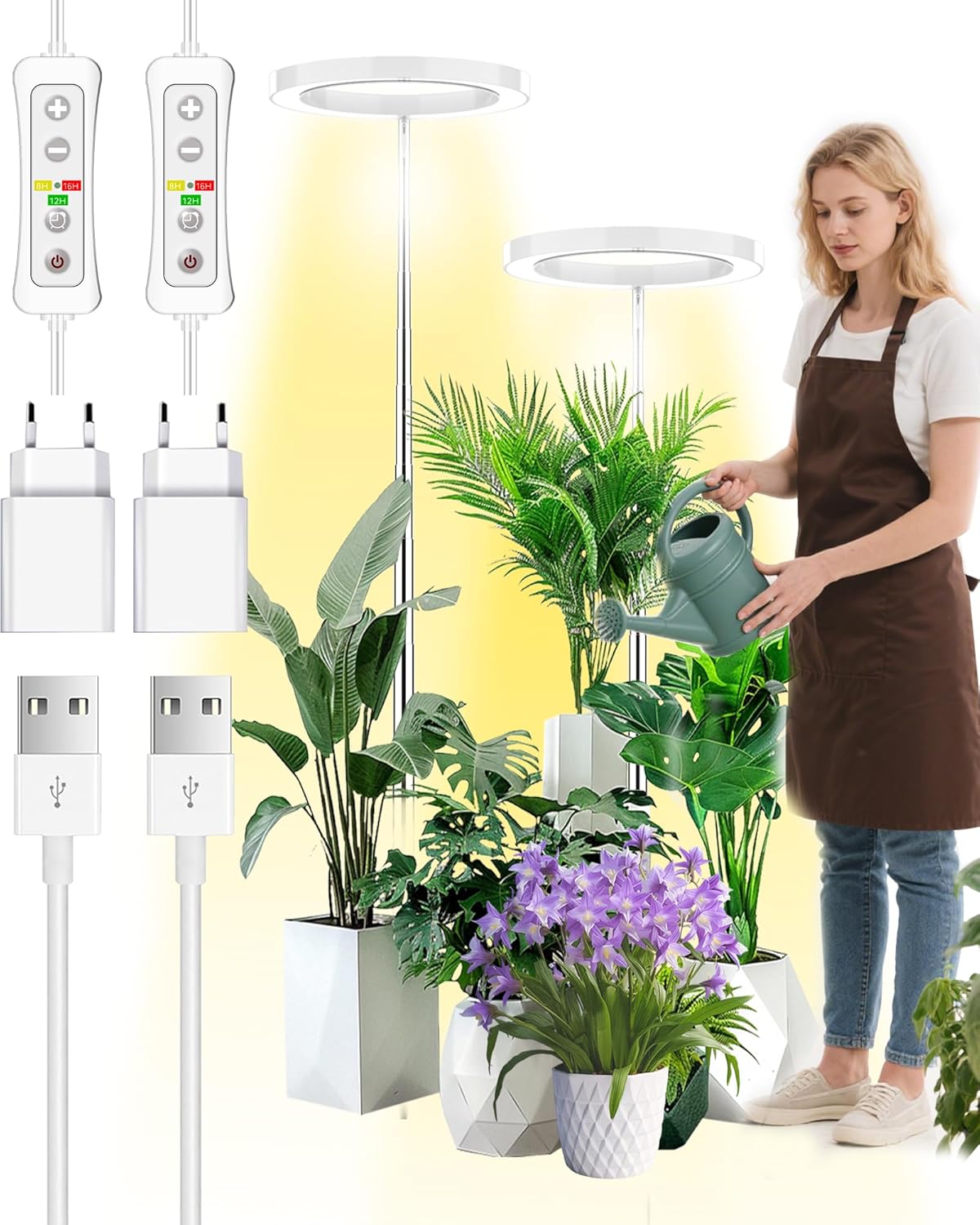 2 x LED-Wachstumslampen mit Timer, Weiß 2 PCS