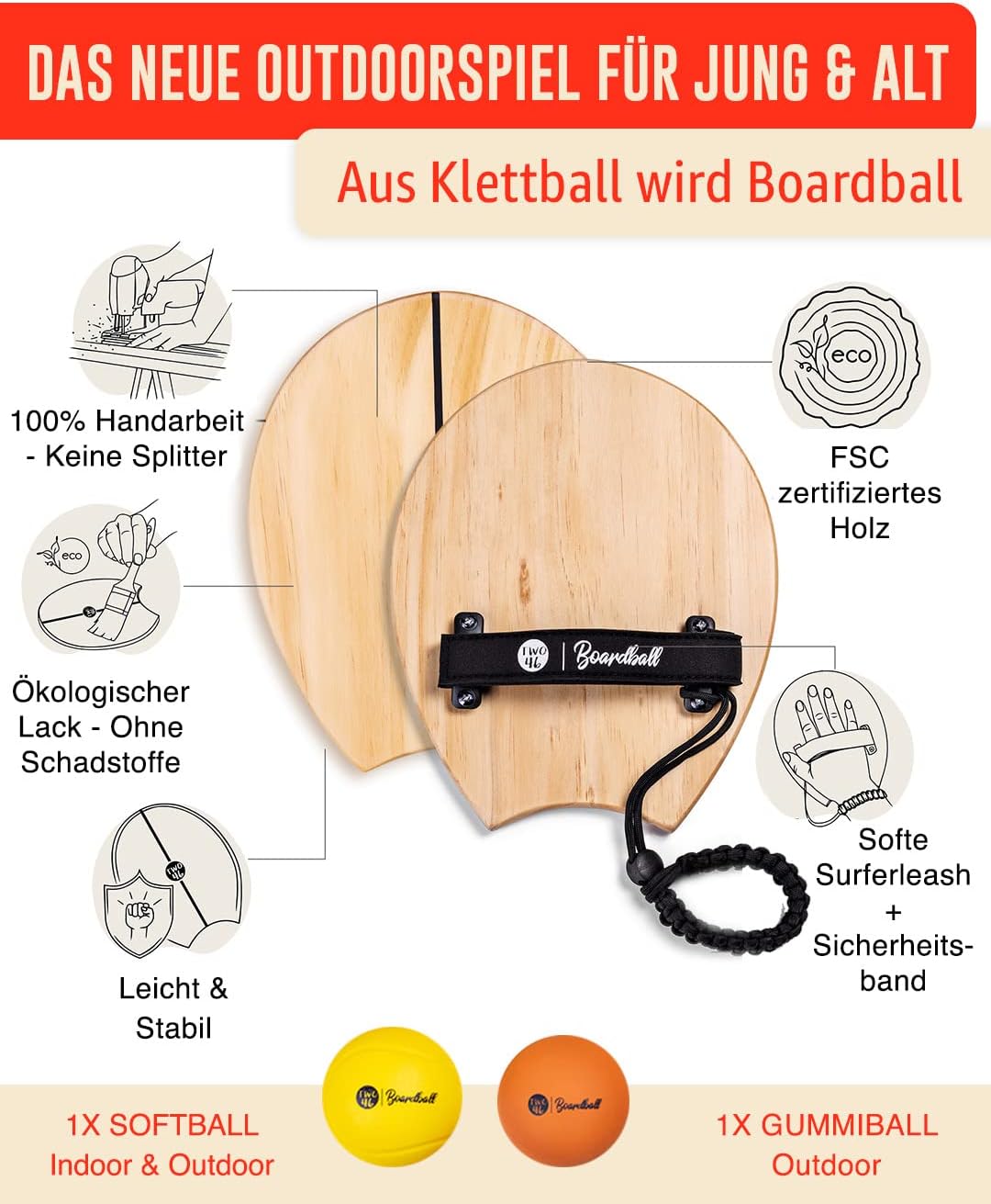 Rückschlagspiel Boardball, 2er Set