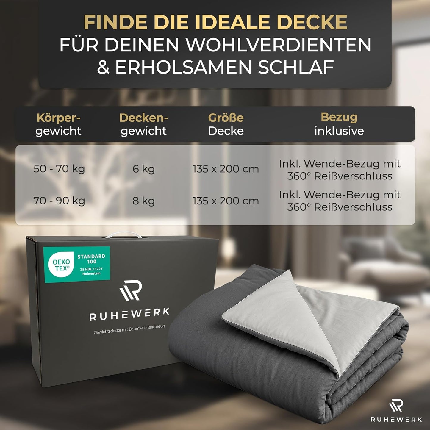 2in1 Gewichtsdecke mit Bettbezug, 8kg, 8kg - 135x200cm