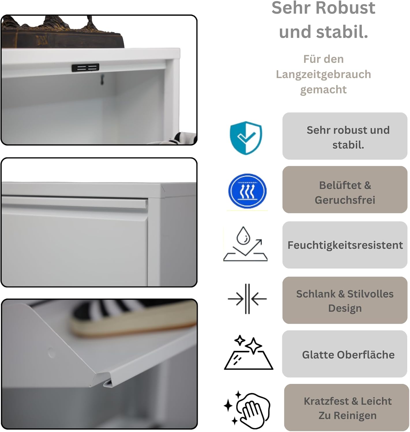 Kleiner Schuhschrank mit Magnetklappen (vormontiert), 2 Klappen Weiss