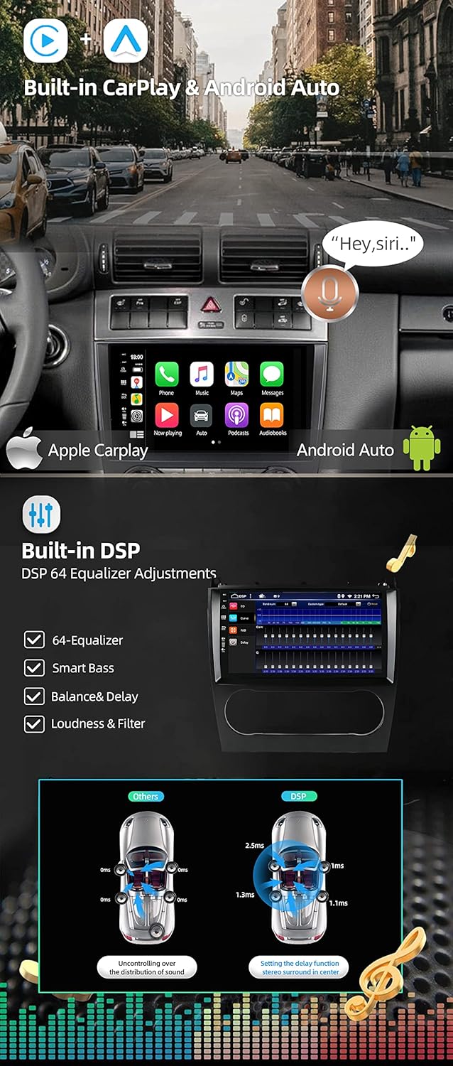 Autoradio Android 13, 9 Zoll für Mercedes-Benz C-Class