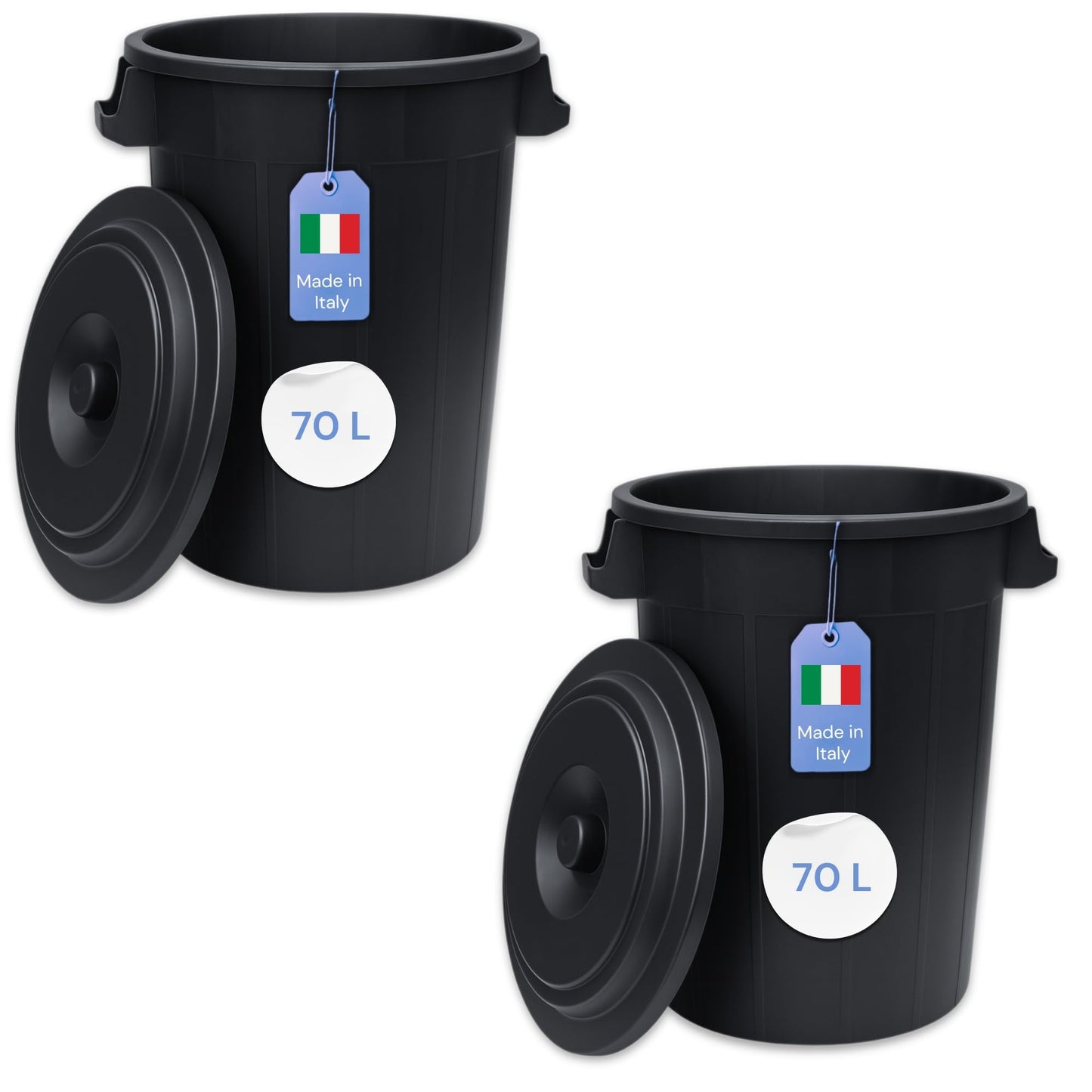 Mülltonnen-Set mit Deckel und Trageriffen, Schwarz 2x70L