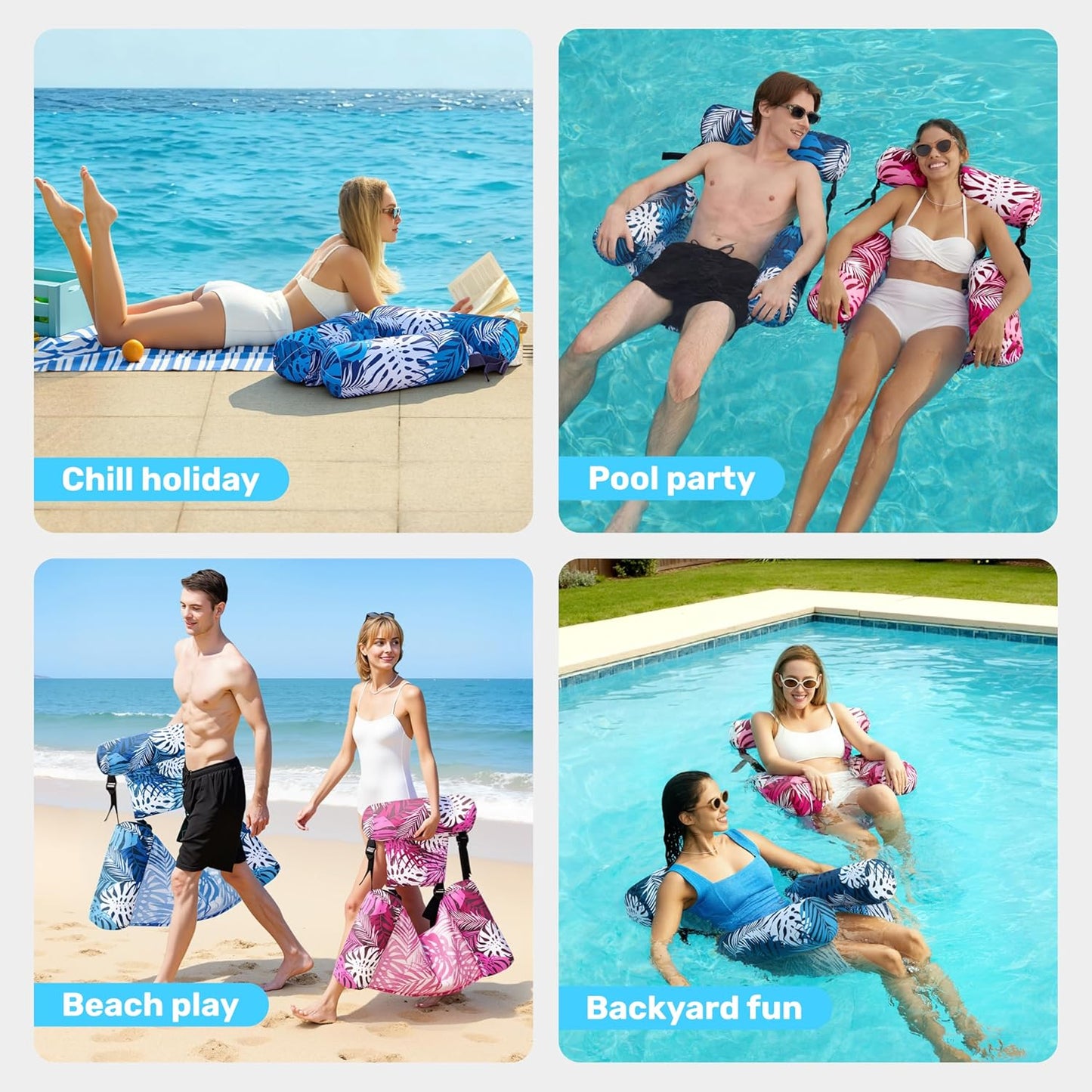 Aufblasbare Pool-Schwimmstühle, 2er-Set, Blau, Rosa
