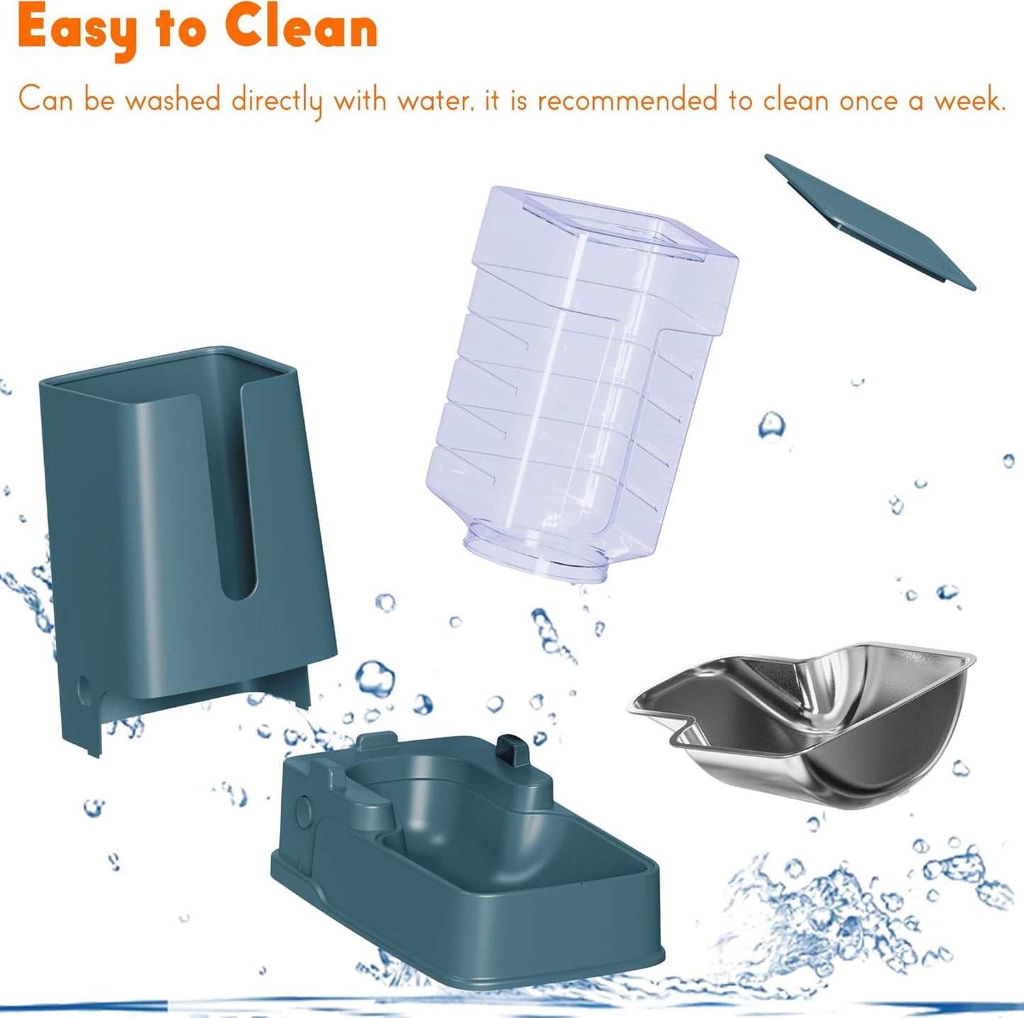 Automatischer Futter- und Wasserspender Set, cyan stainless steel