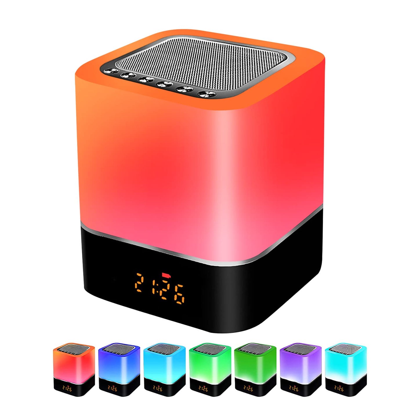 Nachttischlampe mit Wecker und Bluetooth-Lautsprecher, Rot