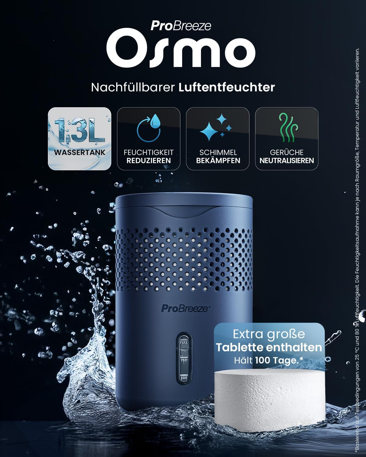 Osmo Mini Luftentfeuchter für Zuhause & Auto, Marineblau