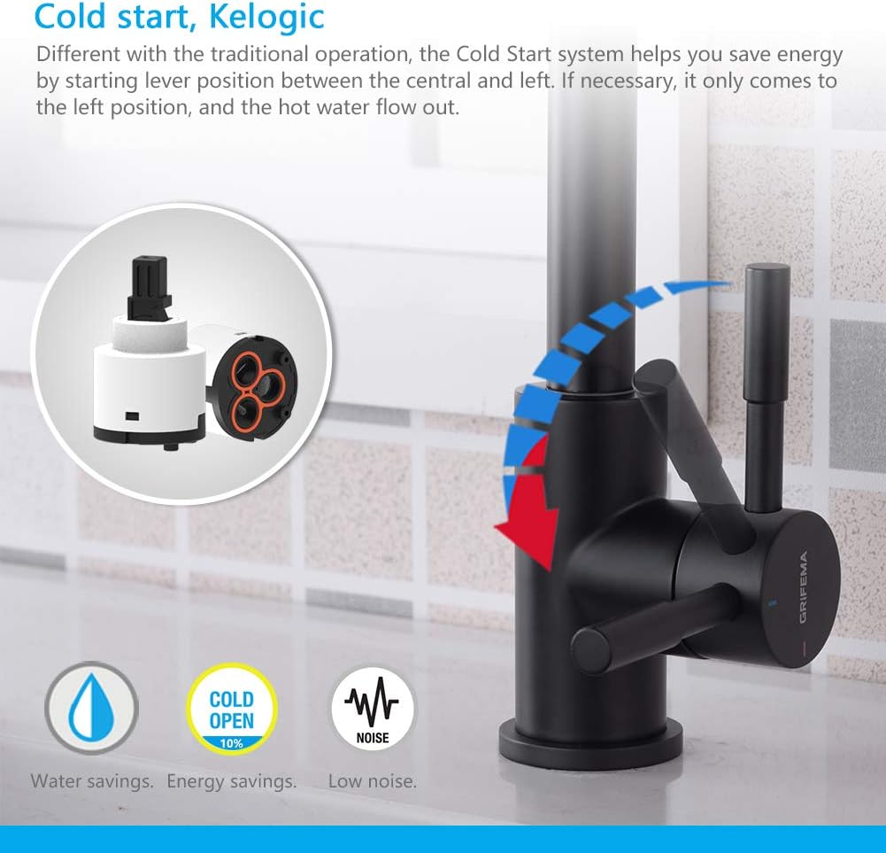 Wassersparende Küchenarmatur mit 360° Drehung, Schwarz