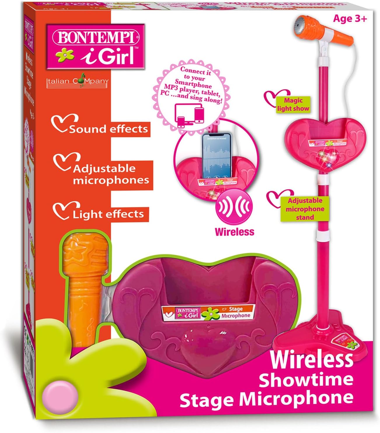 Kabelloses Bühnenmikrofon mit Sound- und Lichteffekten, 210x210x1000 mm Rosa