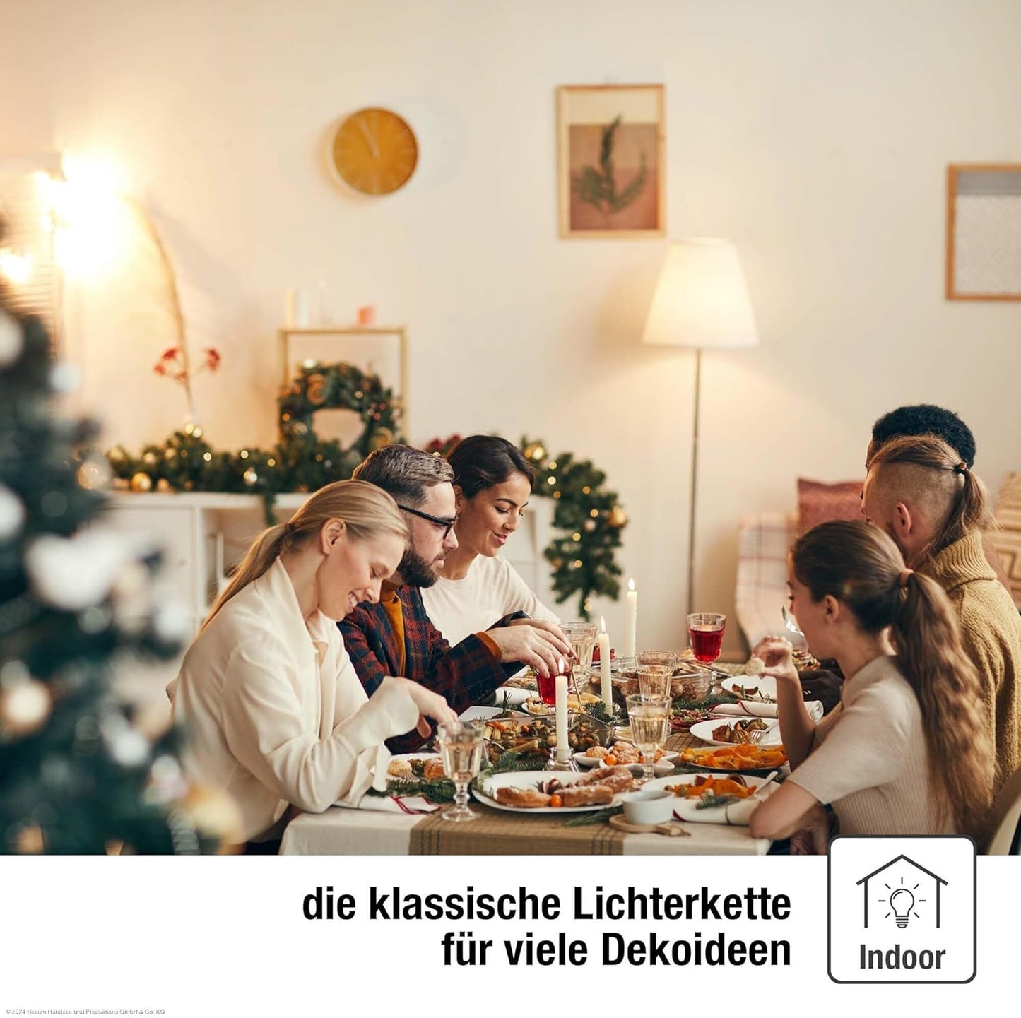 Mini Pisello Lichterkette mit 100 LEDs, Warmweiß / Kabel Grün / Mini Pisello 100 LED / 14,85m beleuchtet