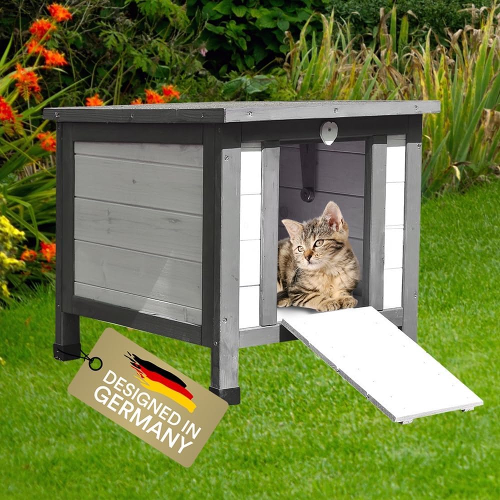 Katzenhaus mit klappbarem Dach und Rampe, Grau