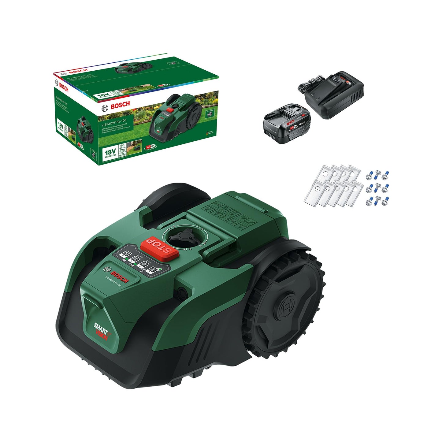 Akku-Mähroboter VisiMow 18V-100, 1 Akku + 1 Ladegerät + Ersatzmesser