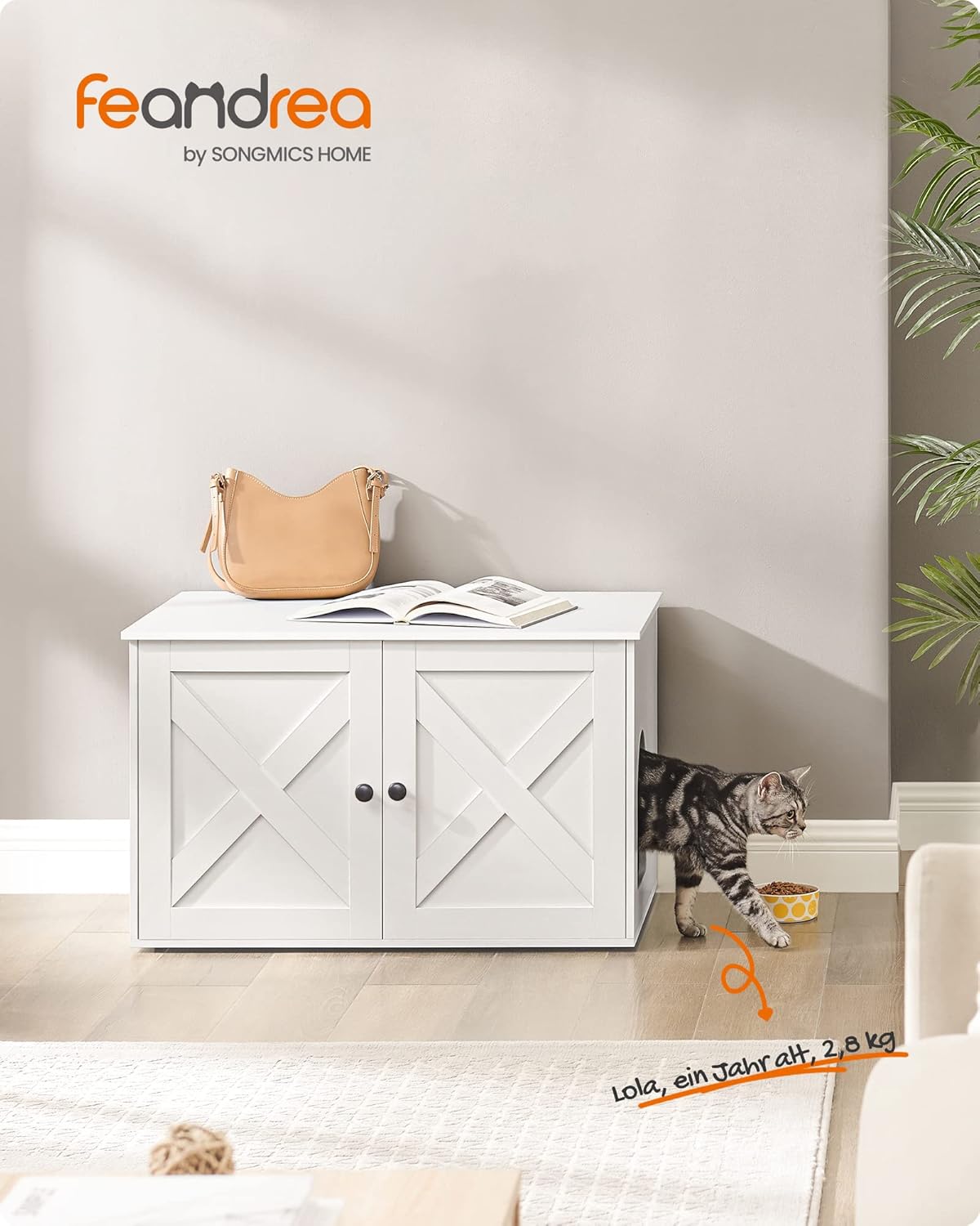 Katzenhaus mit Trennwand für Katzentoilette, 53T x 80B cm Weiss