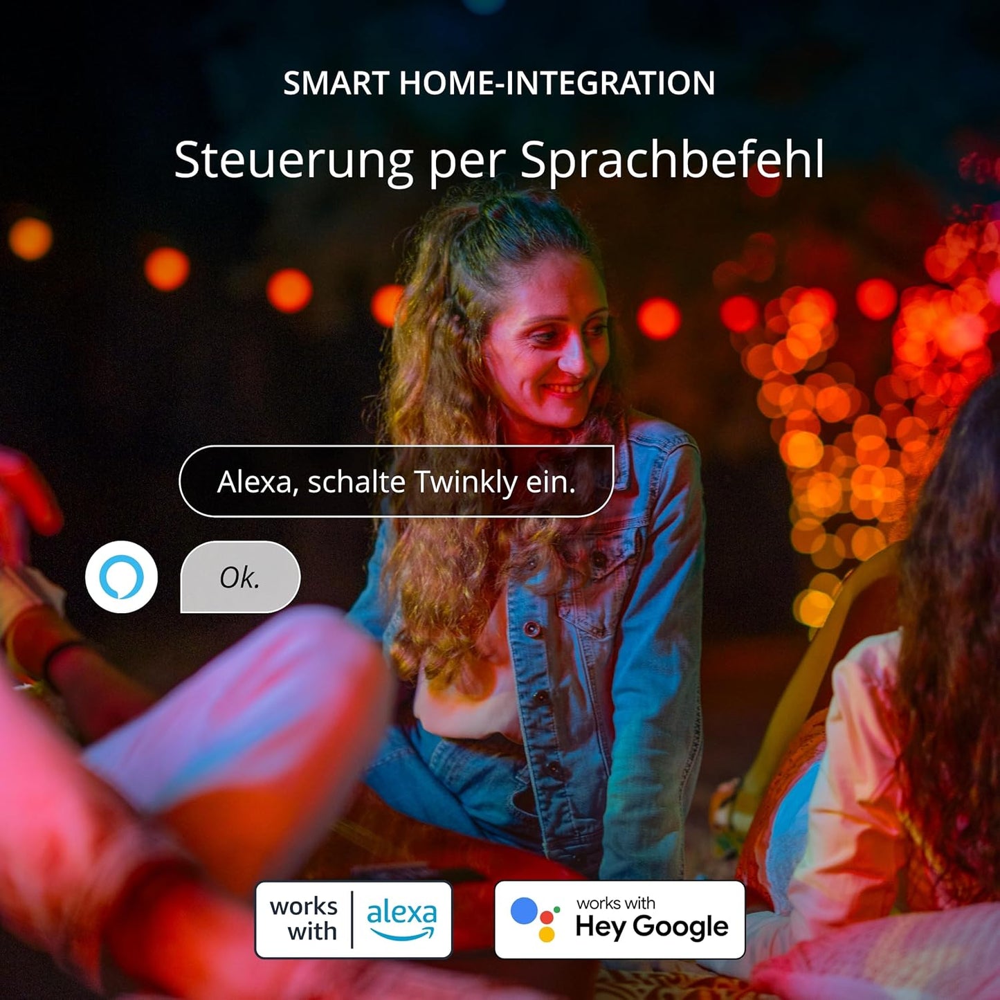 Smarte LED-Lichterkette mit App-Steuerung, Led Rgb+weiss|48m|Schwarze Schnur
