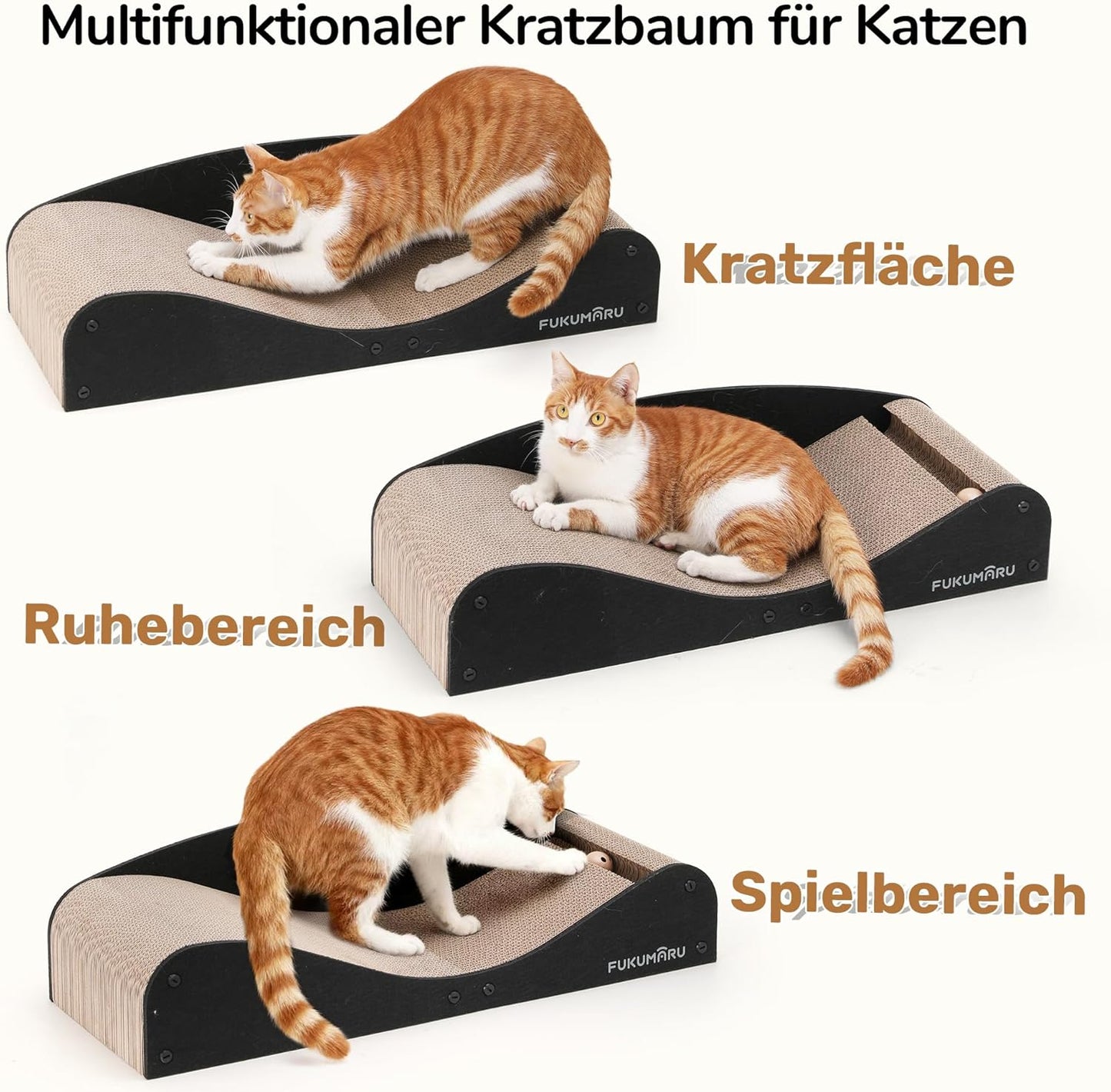 Katzenkratzbrett mit Liege und Ballspielzeug, Schwarz
