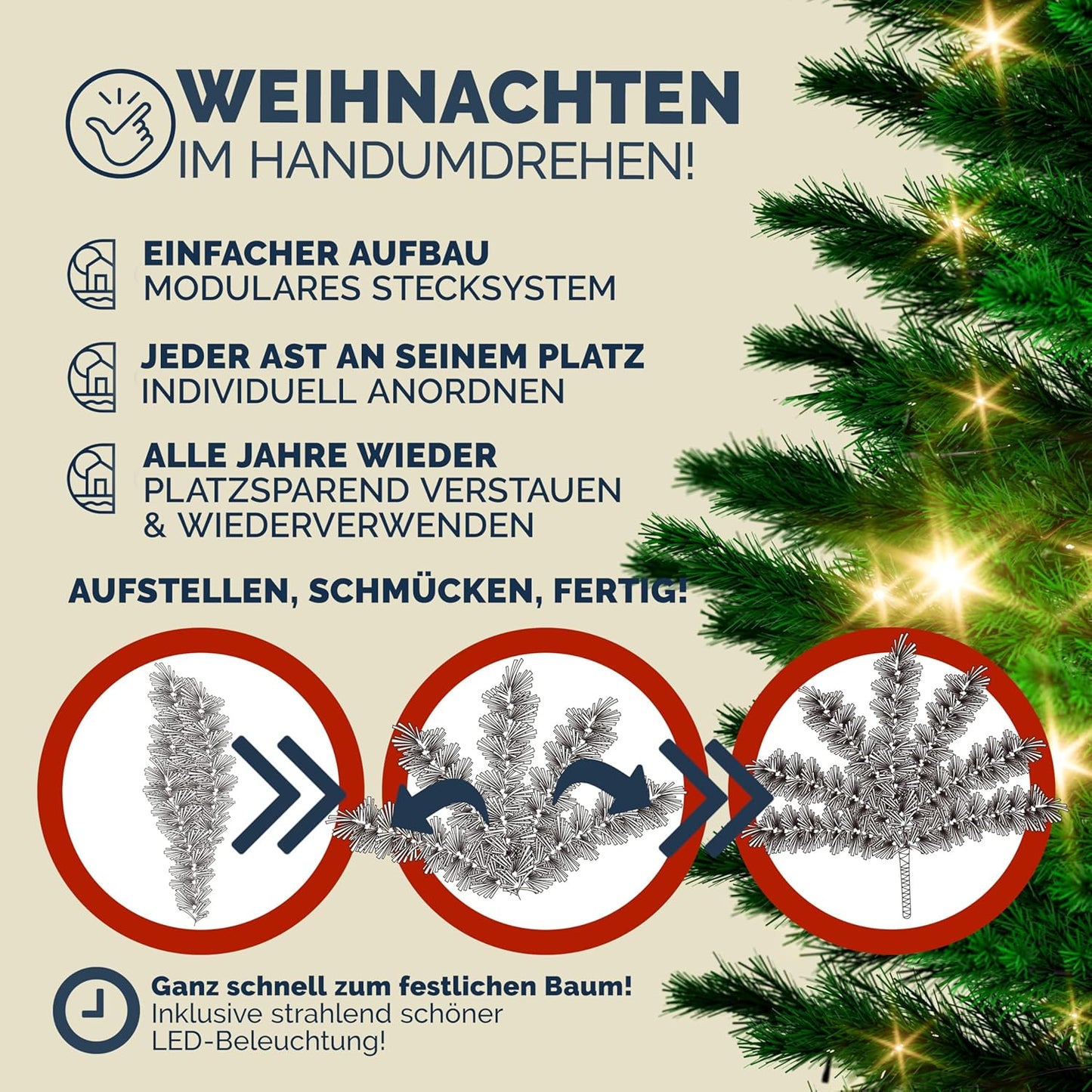 Künstlicher Weihnachtsbaum mit Lichterkette, 150cm mit Lichterkette