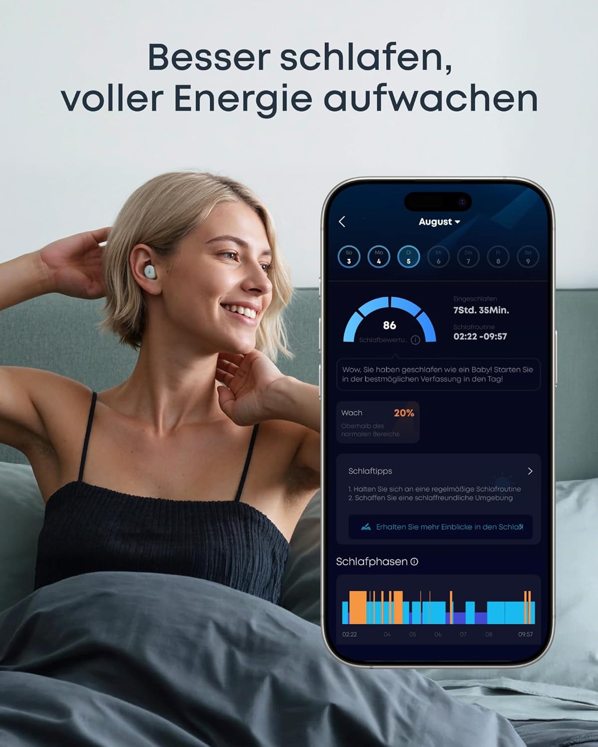 Sleep A30 Schlafkopfhörer mit Schonendem ANC und Geräuschmaskierung, Mondschein-Weiß