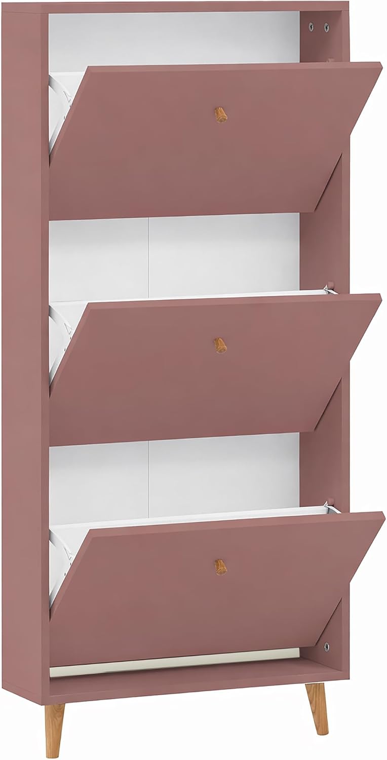 Schuhschrank mit 3 Klappen, platzsparend, 3 Klappen Mauve