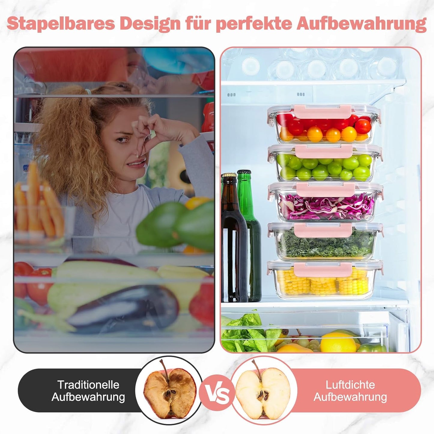 5-teiliges Vorratsbehälter-Set mit Deckel, Rosa-5 Stück