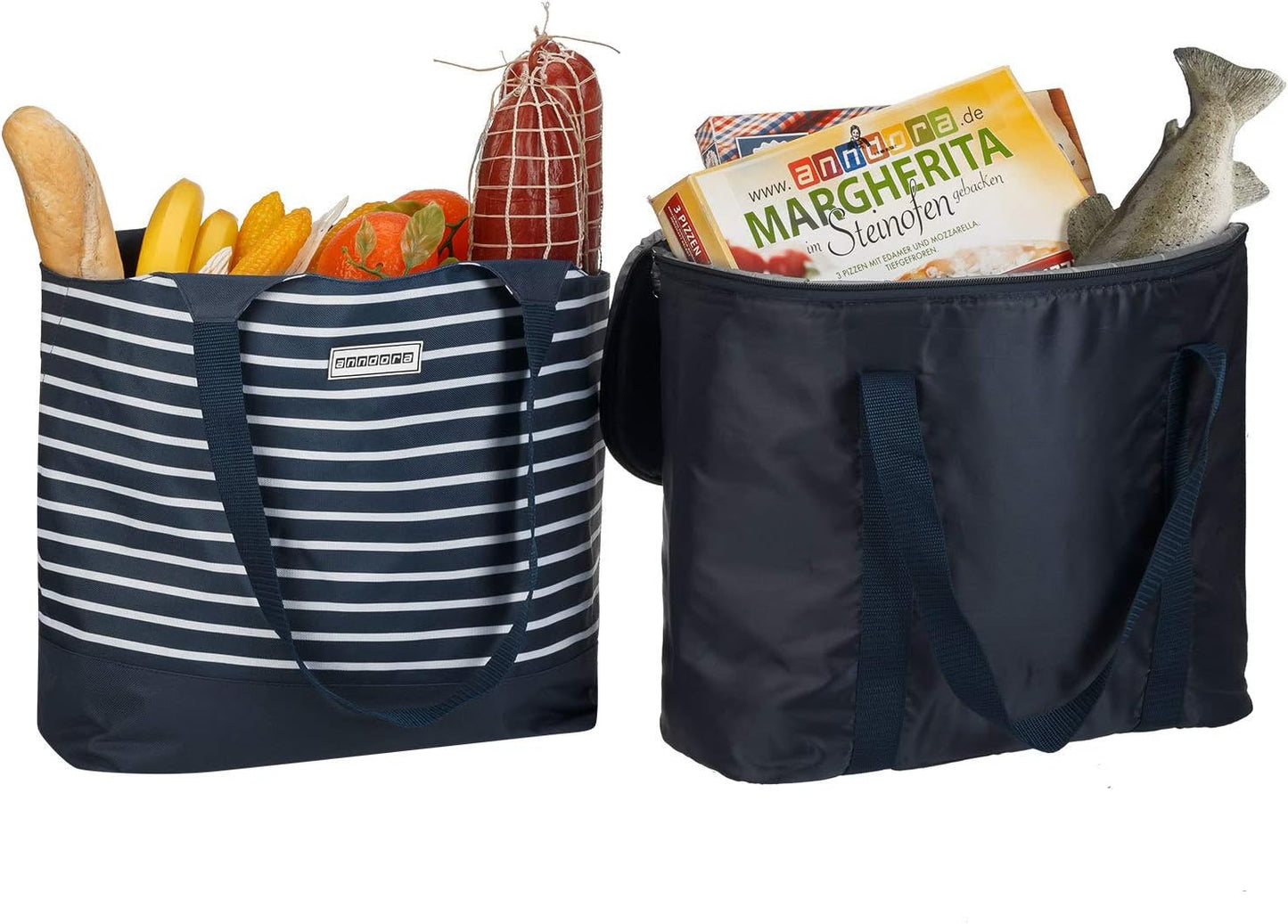 2-in-1 Einkaufstasche mit Isoliertasche, Navy Blau Weiss