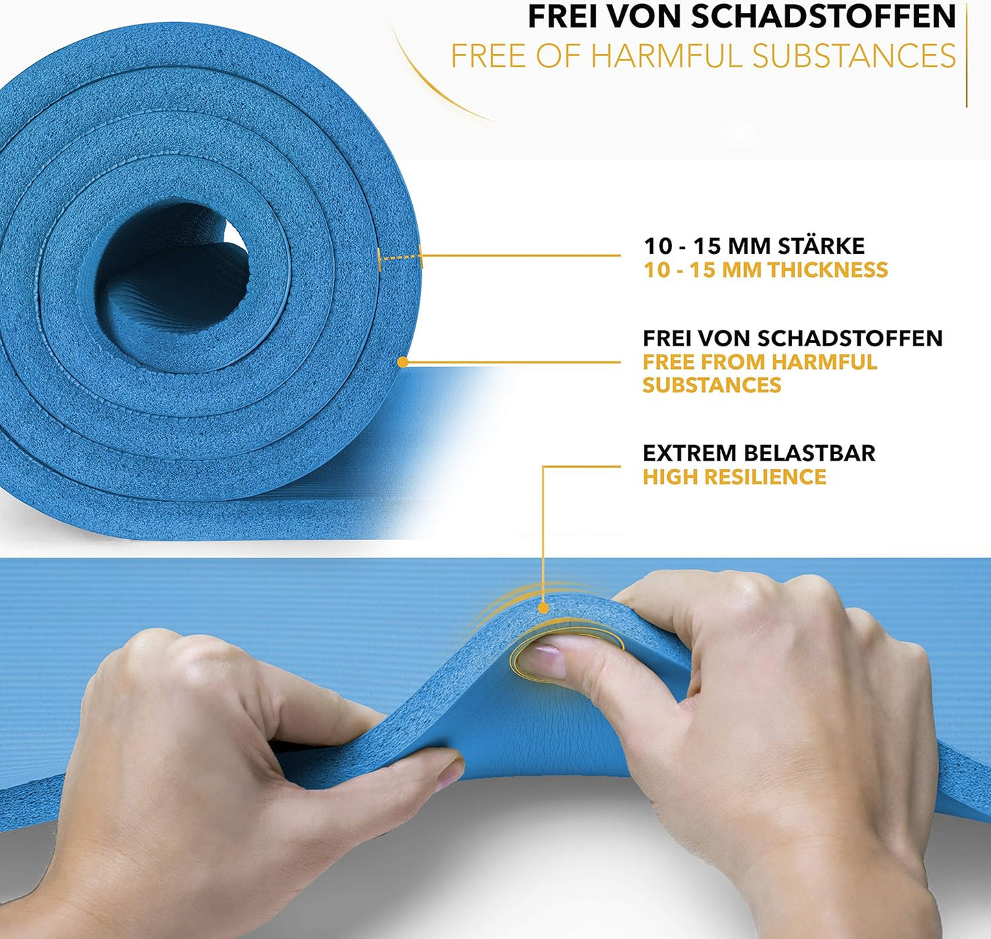 Yogamatte mit Tragegurt, Blau 185 x 60 x 1,0cm