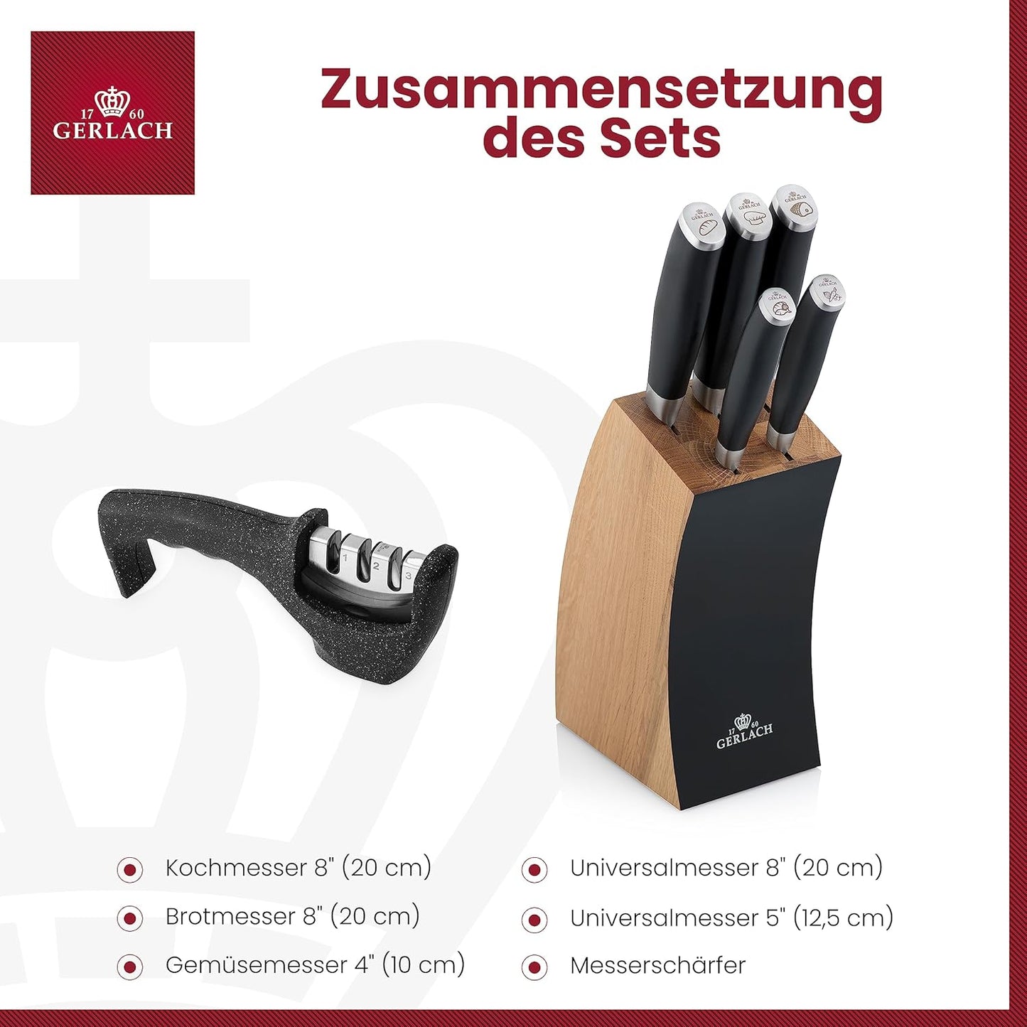 Deco Black, 5 Messer im Block + Wetzstahl
