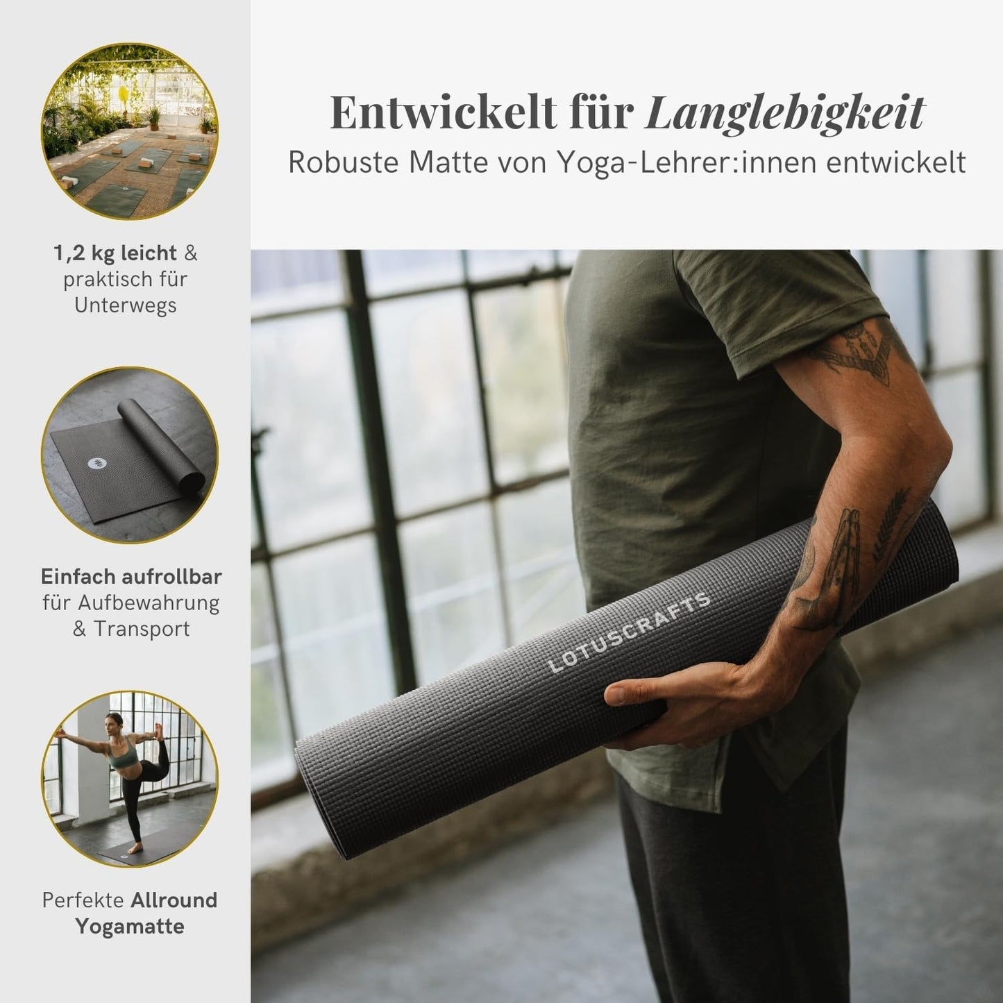Rutschfeste Yoga- und Fitnessmatte, Anthracit Large