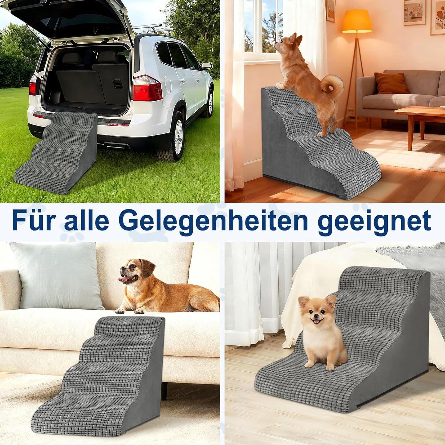 Haustiertreppe, 4 Stufen Grau Hundetreppe