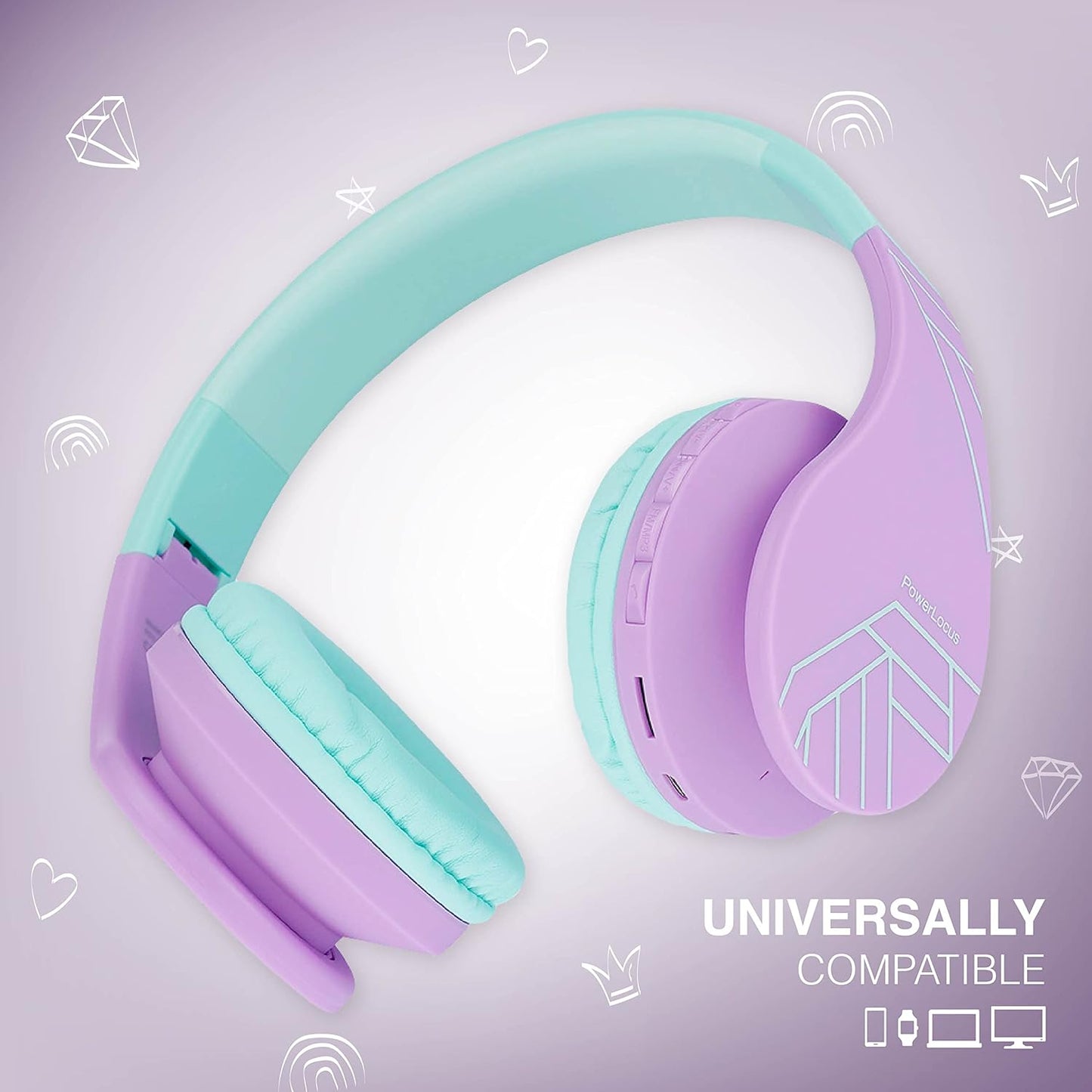 Bluetooth Kinderkopfhörer mit Lautstärkebegrenzung, Teal/Lila