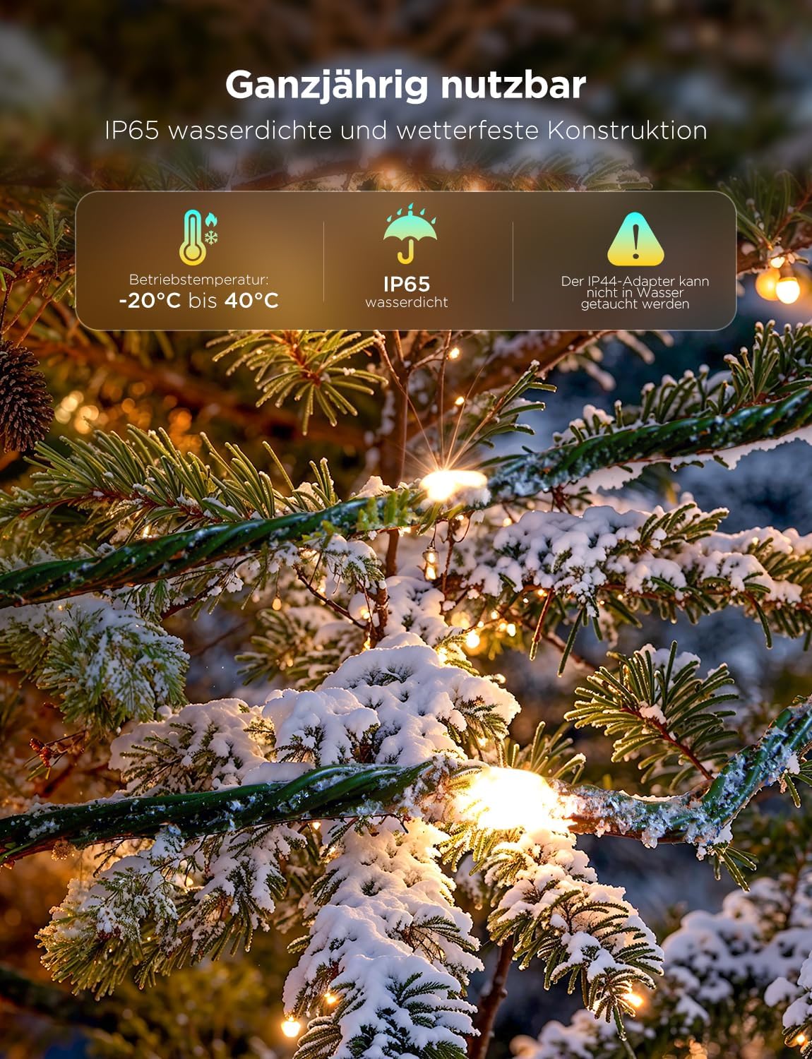 LED Weihnachtslichterkette, Alexa-kompatibel, Google-kompatibel, 200 LEds, 20M