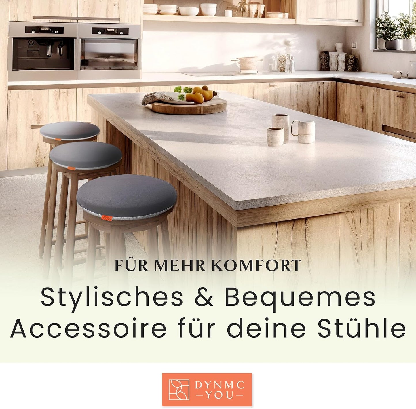 Memory-Foam Stuhlkissen (2er Set) für Esszimmer & Büro, Grau Rund 2 Pack