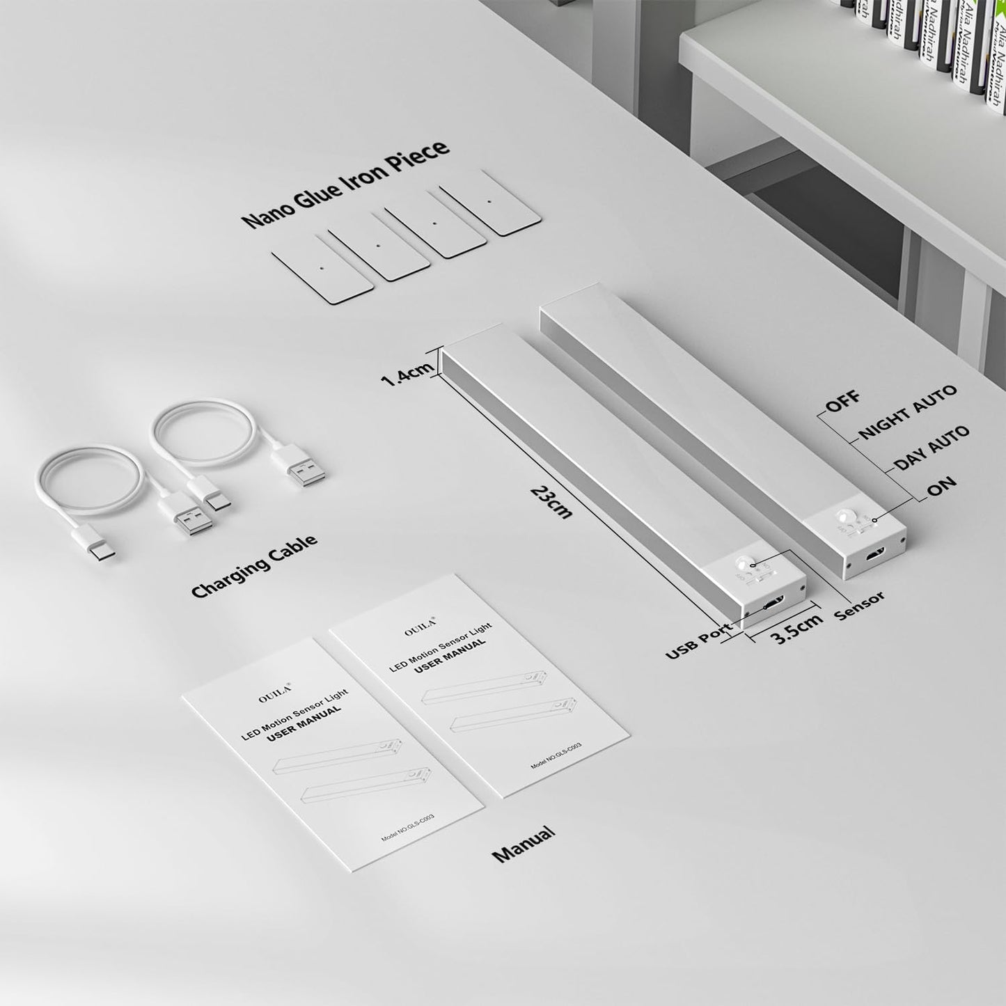 2er-Set LED-Schrankbeleuchtung mit Bewegungsmelder, Warmweiß 3000k 23CM - 2 Stück