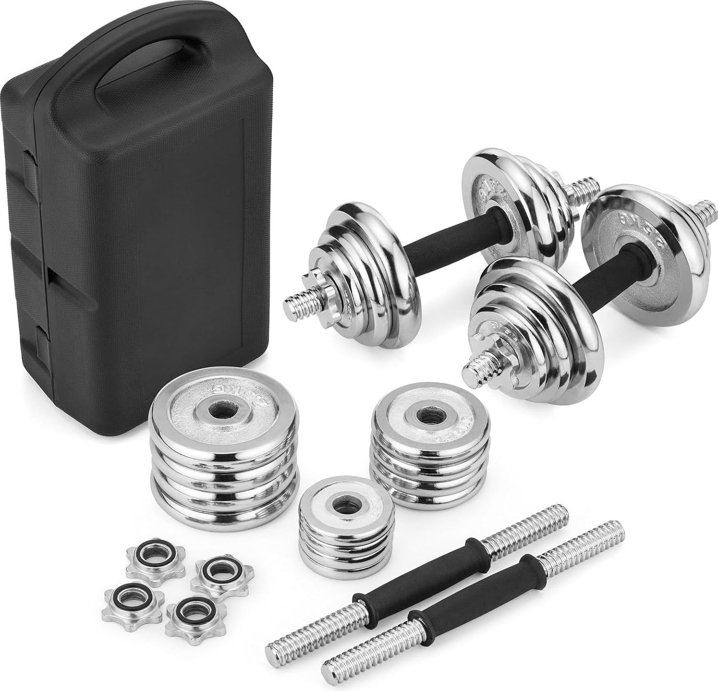 Verstellbares Hantelset (20kg) mit Sternverschlüssen, Chrom