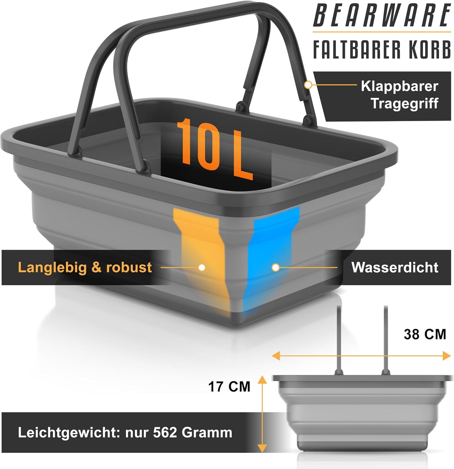 Faltbarer Einkaufskorb mit Griffen (10 Liter)