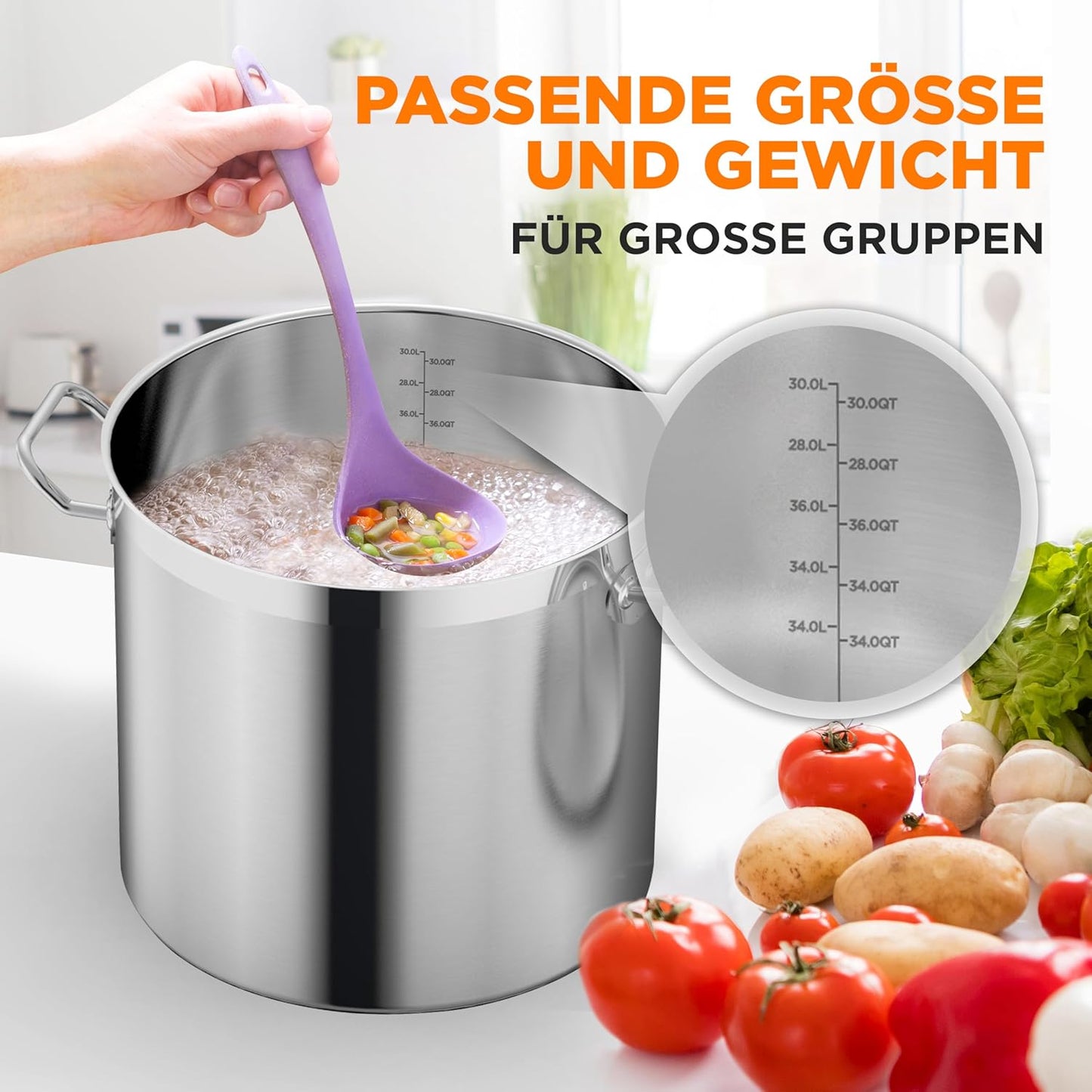 Suppentopf mit Deckel für Induktion, 28.4 Liter